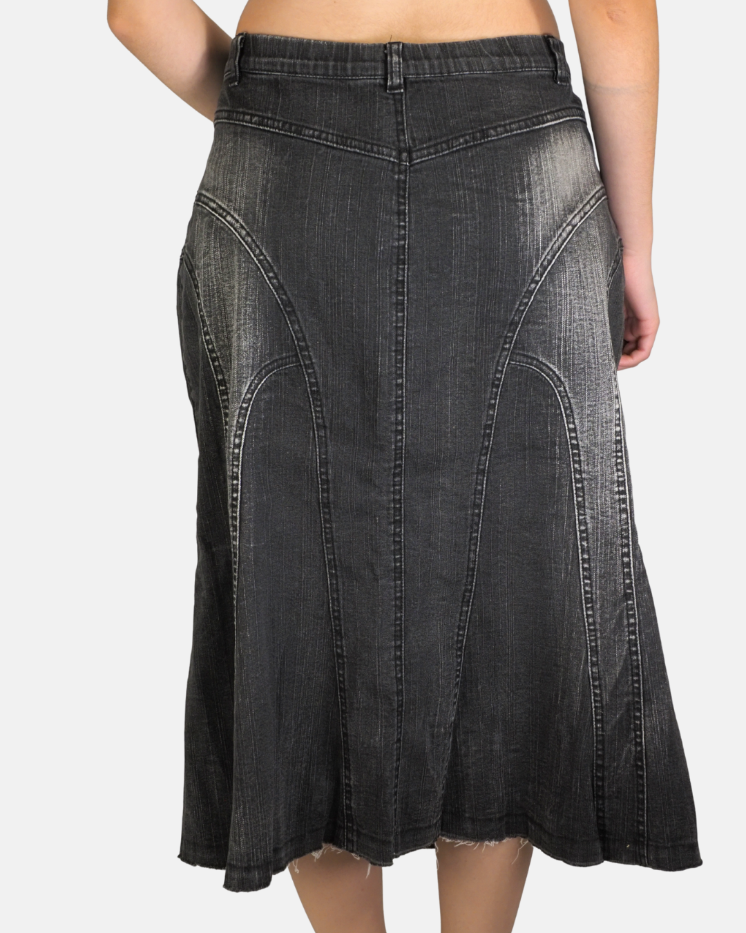 Grey Panelled Denim Midi Skirt - Elena Mirò