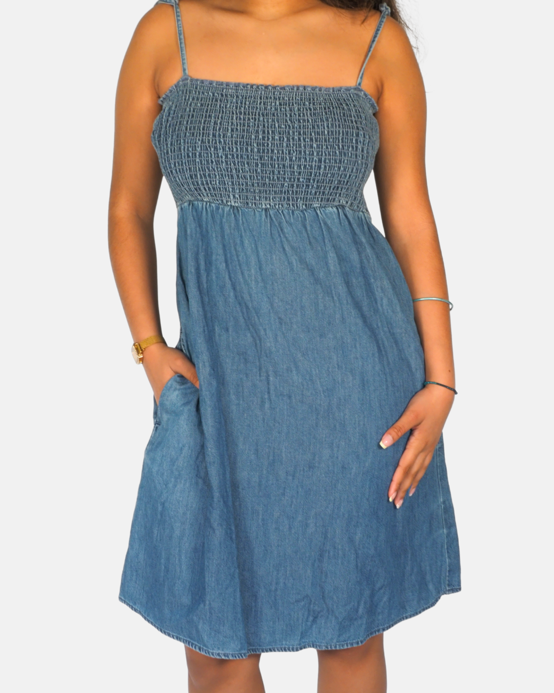 Esprit Blue Denim Smocked Bust Y2K Mini Dress