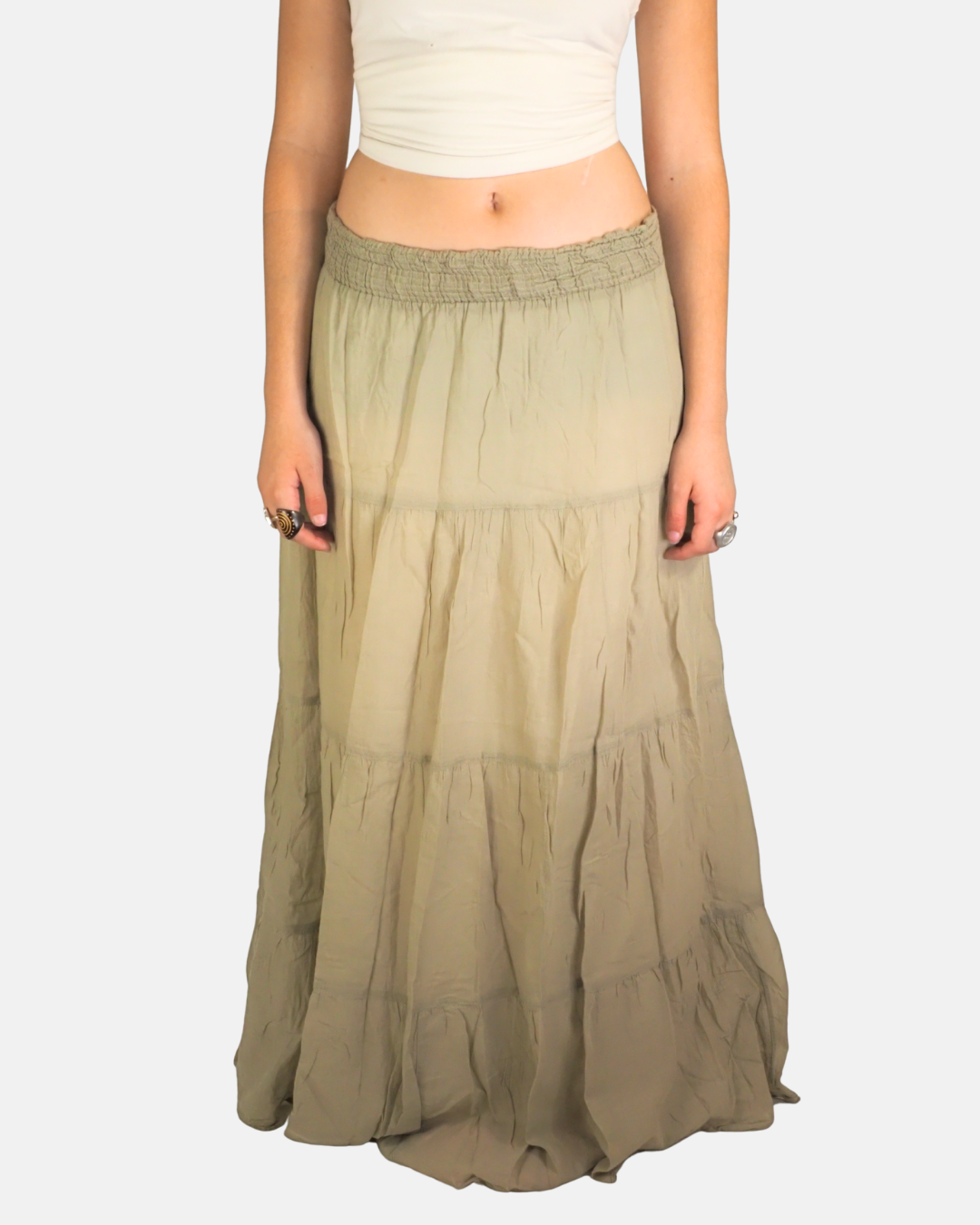 Khaki Tiered Maxi Skirt - Zara