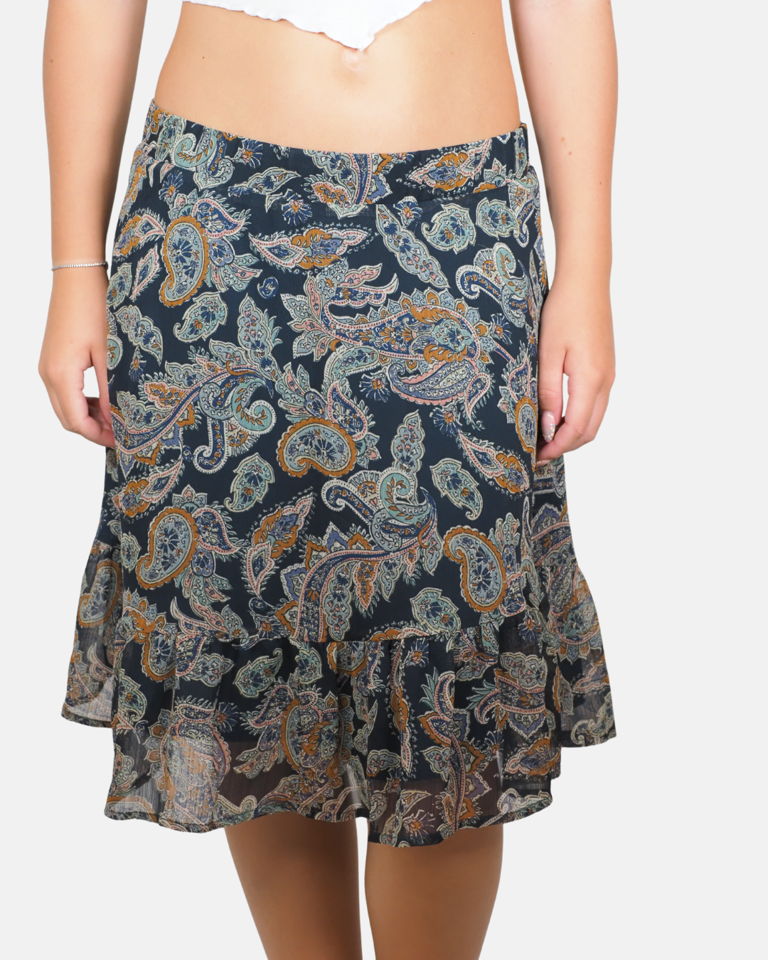 Navy Paisley Tiered Midi Skirt - ESPRIT