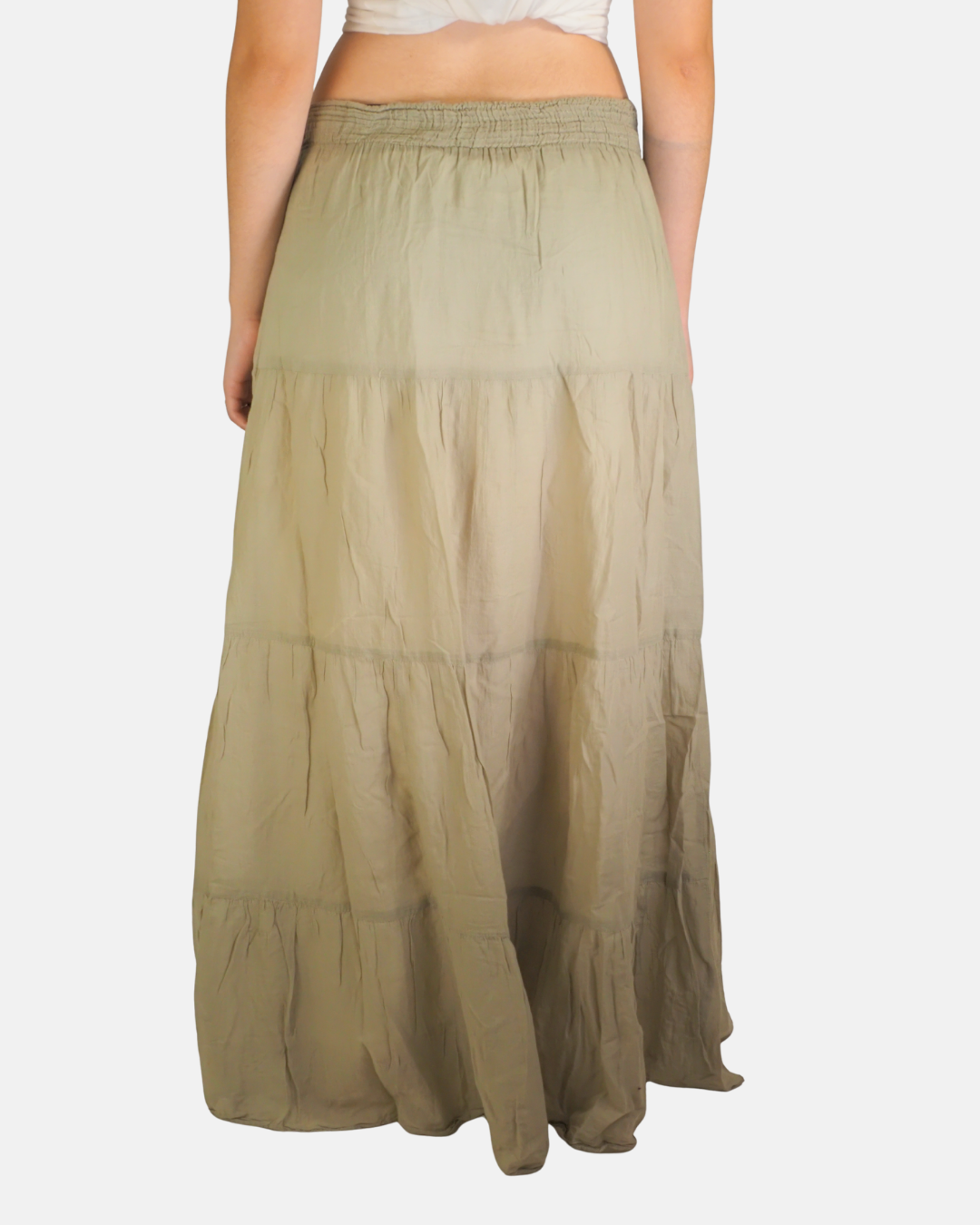 Khaki Tiered Maxi Skirt - Zara