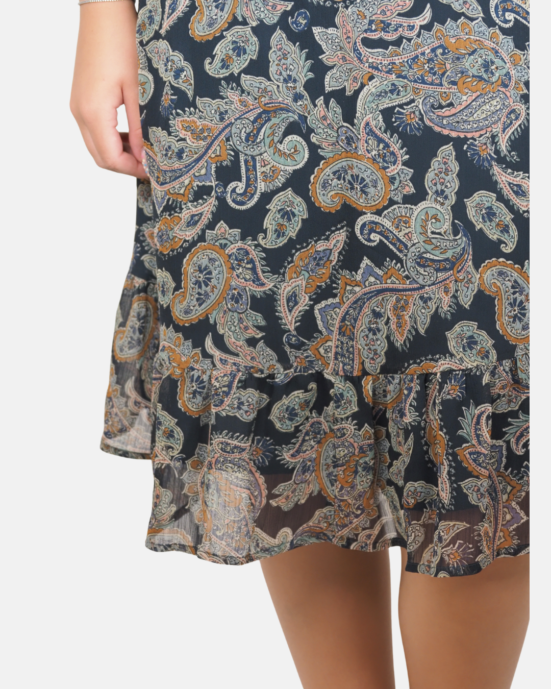 Navy Paisley Tiered Midi Skirt - ESPRIT