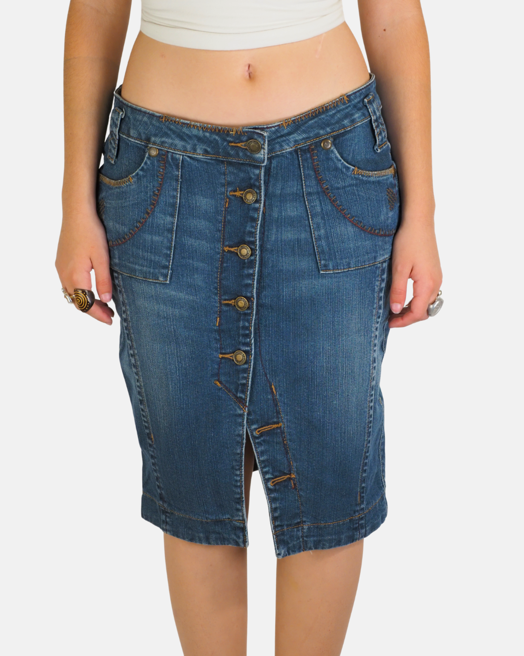 Blue Button Front Denim Midi Skirt - Class Jeans