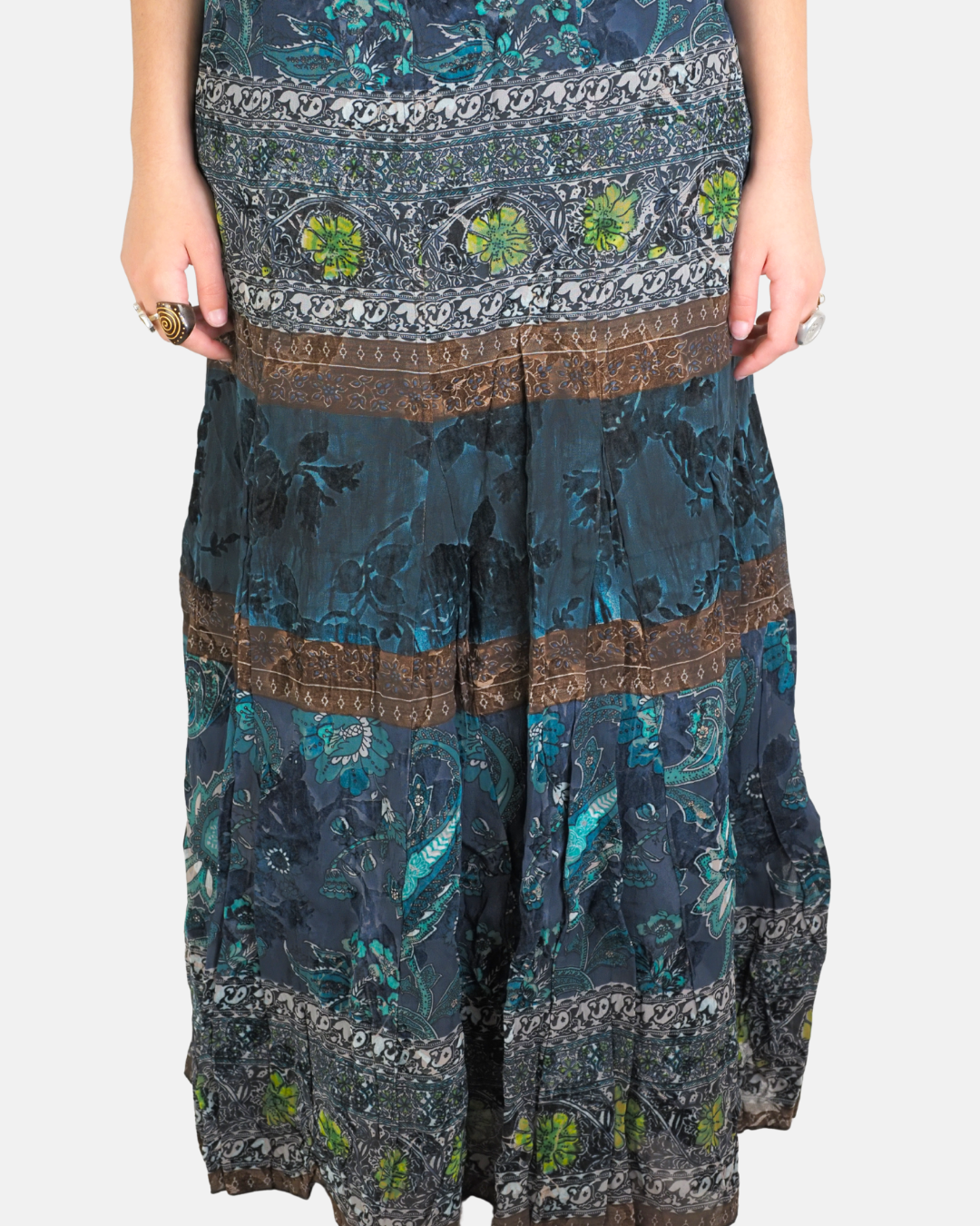 Blue Paisley Tiered Boho Maxi Skirt - Yoors