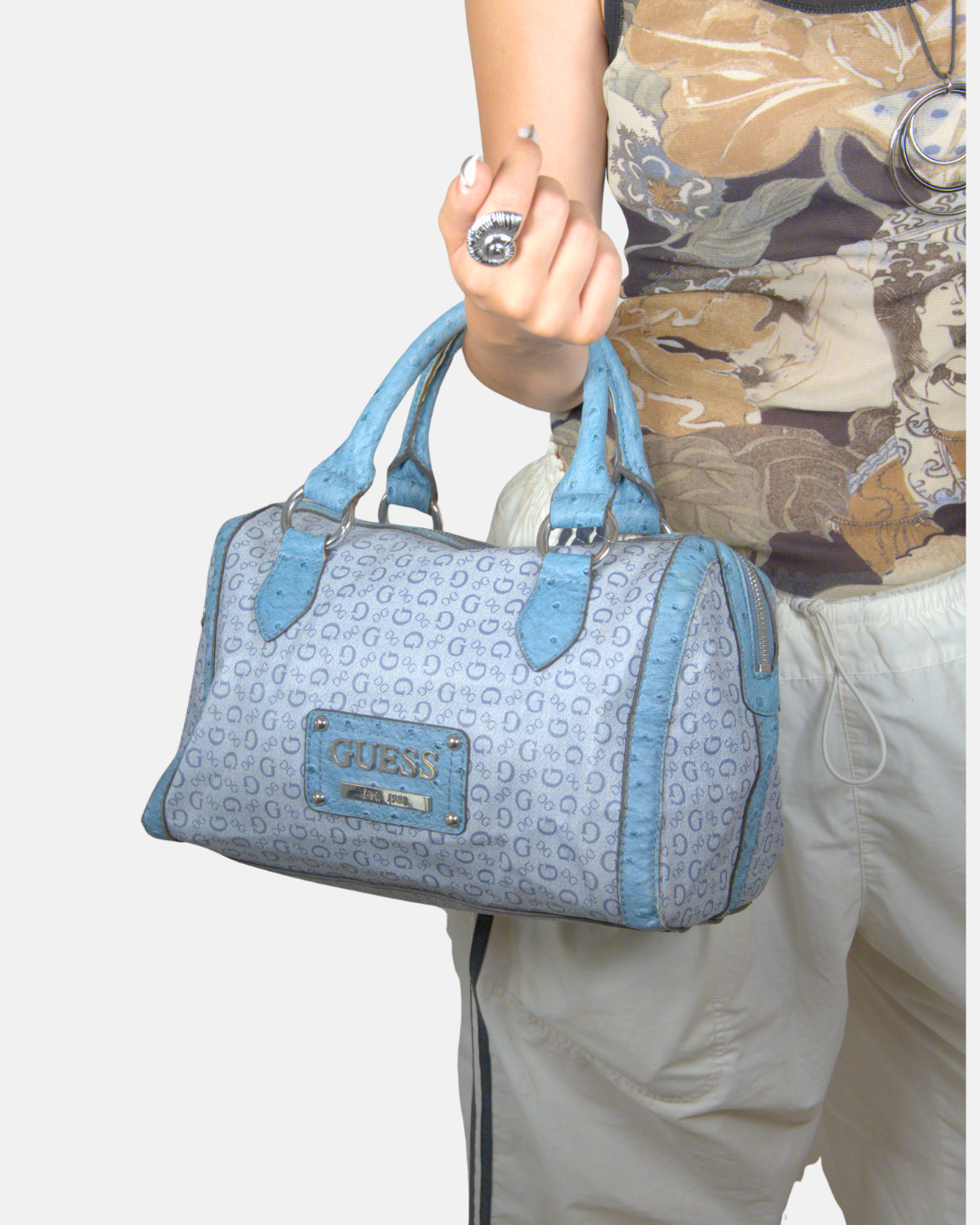 Guess Blue Monogram Mini Tote