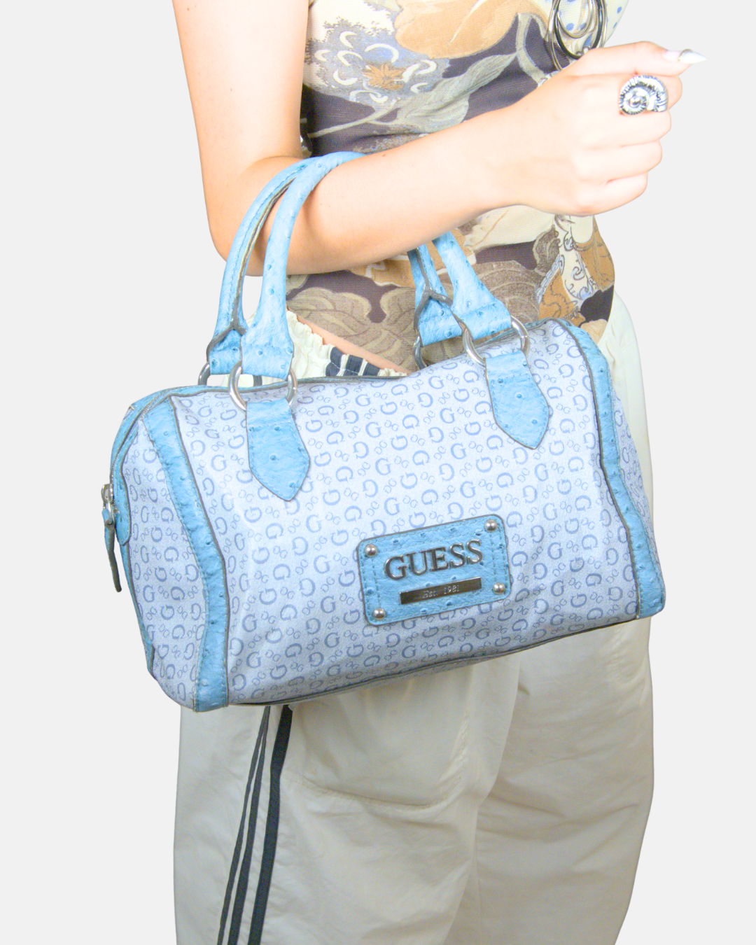 Guess Blue Monogram Mini Tote