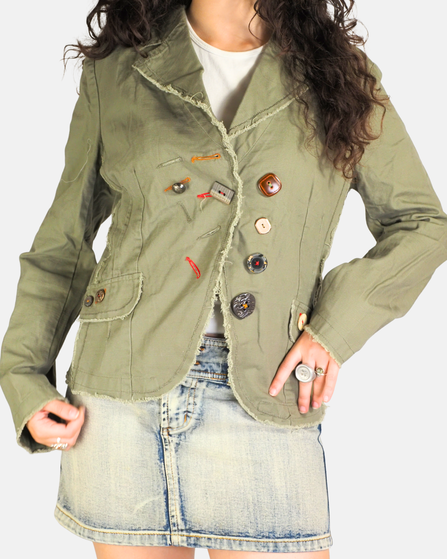 Y2K Green Mixed Button Utility Blazer - MAX-IO