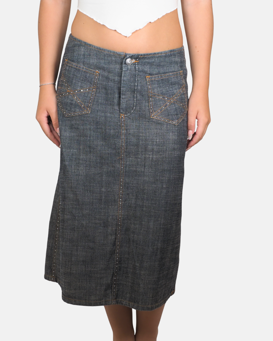Y2K Lace-Up Back Denim Midi Skirt - LIU JO