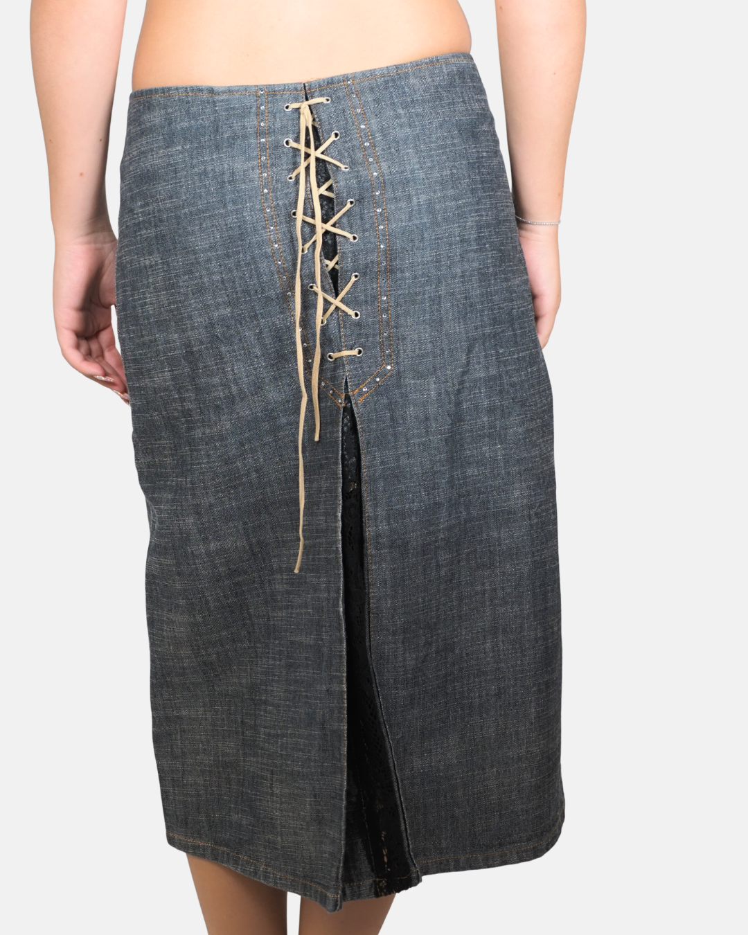 Y2K Lace-Up Back Denim Midi Skirt - LIU JO