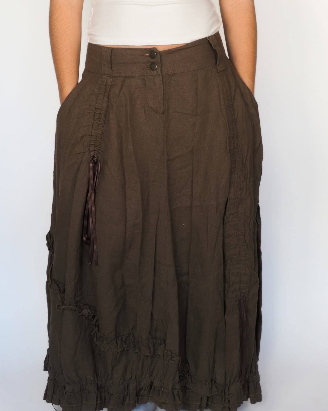 Chocolate Brown Boho Ruffle Maxi Skirt – Mori Castello