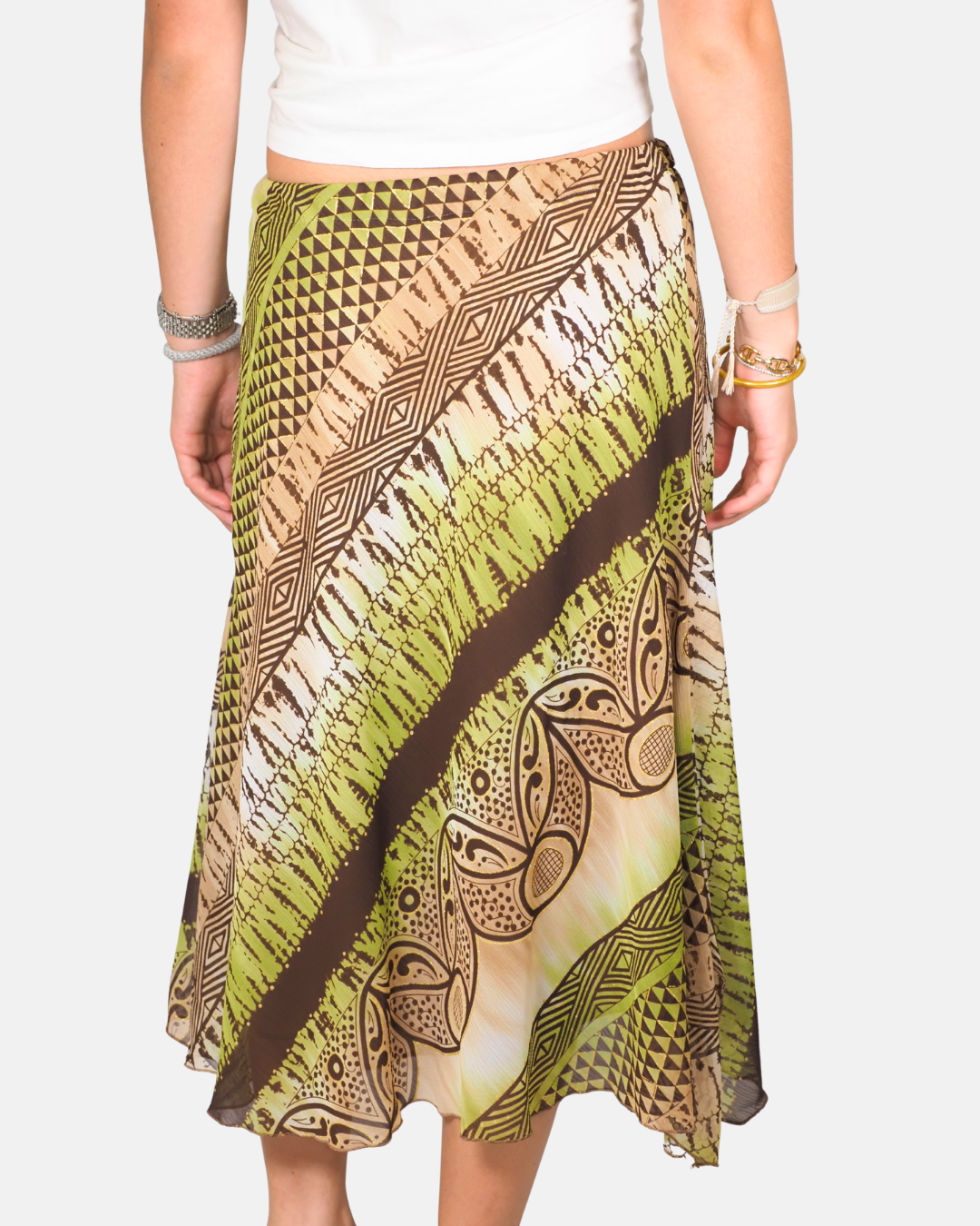 Y2K Green & Brown Tribal Print Maxi Skirt