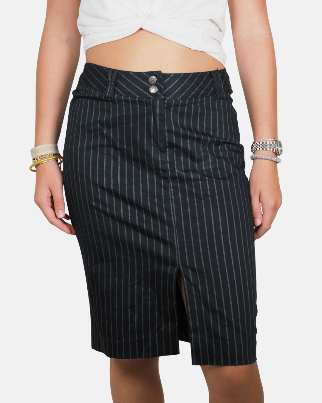 Black Pinstripe Pencil Skirt - Amisu