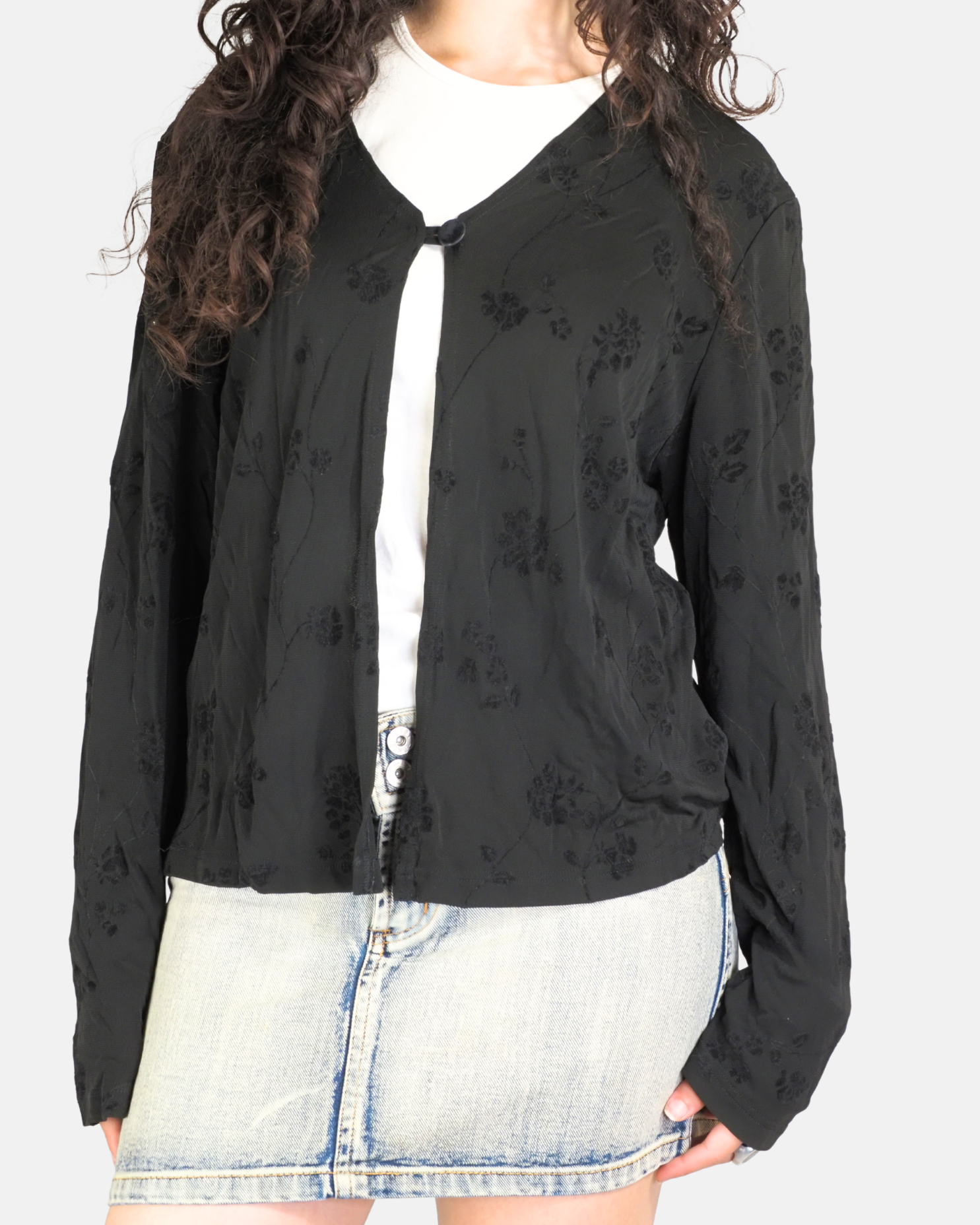 Black Floral Flocked Cardigan - Verse