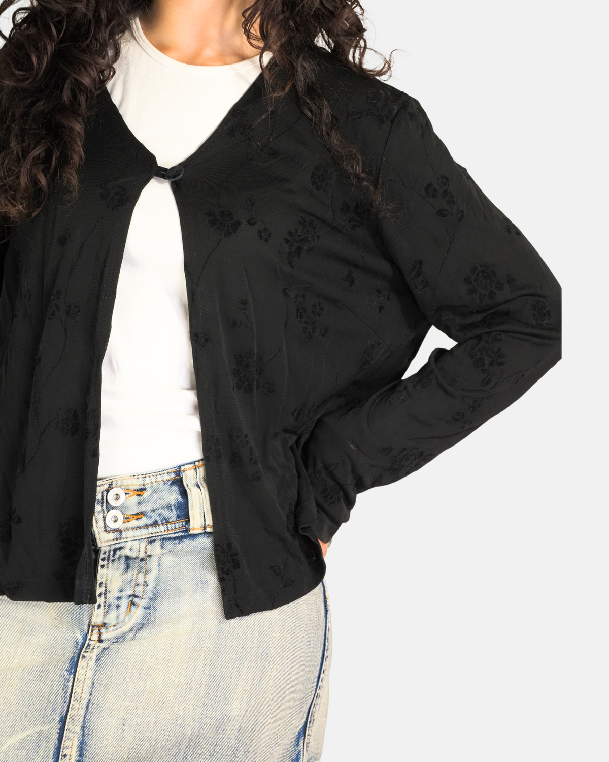 Black Floral Flocked Cardigan - Verse