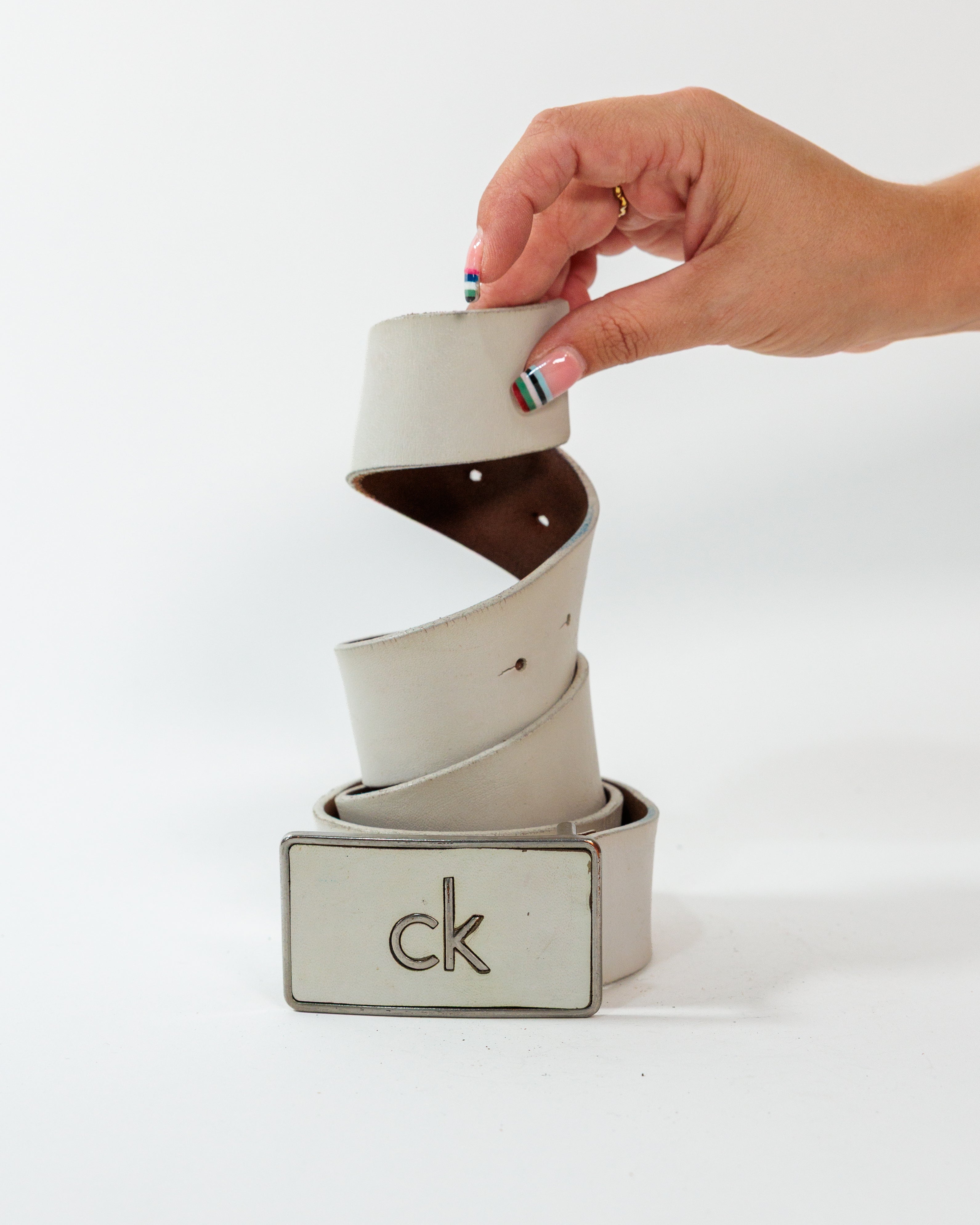 Cream Wide Logo Buckle Belt - Calvin Klein