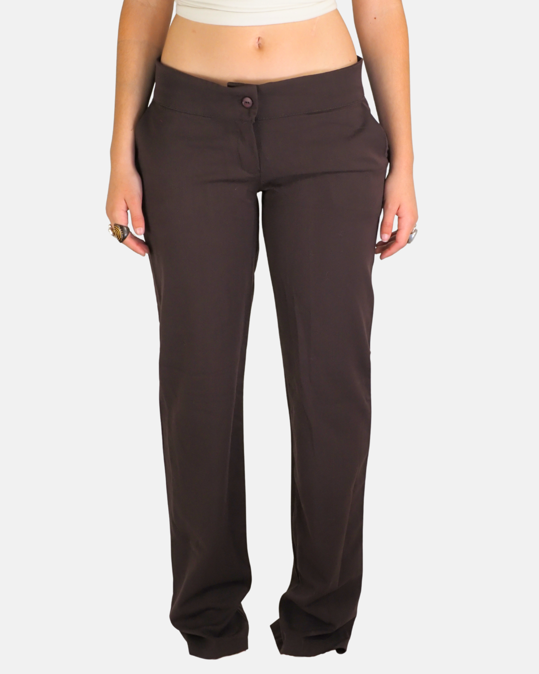 Brown Low Rise Straight Leg Trousers