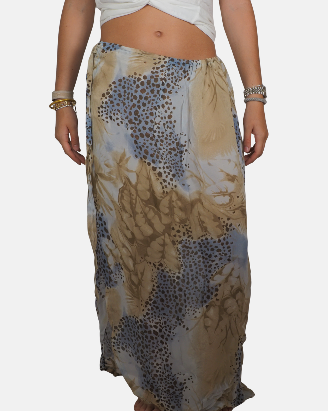 Blue & Beige Abstract Print Maxi Skirt