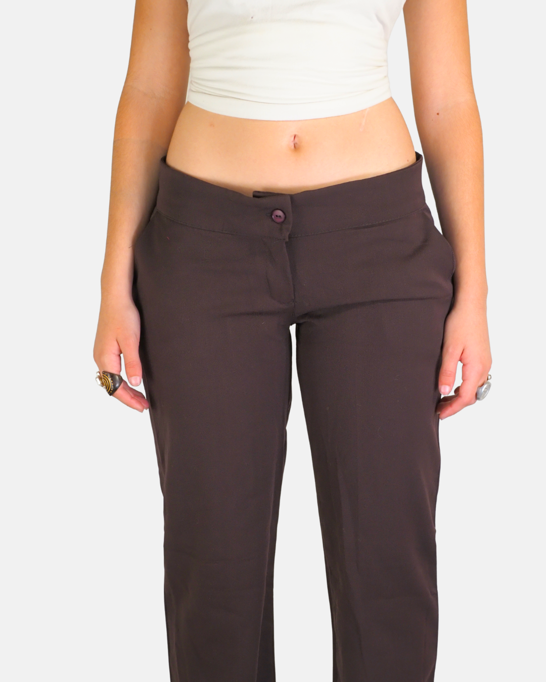 Brown Low Rise Straight Leg Trousers
