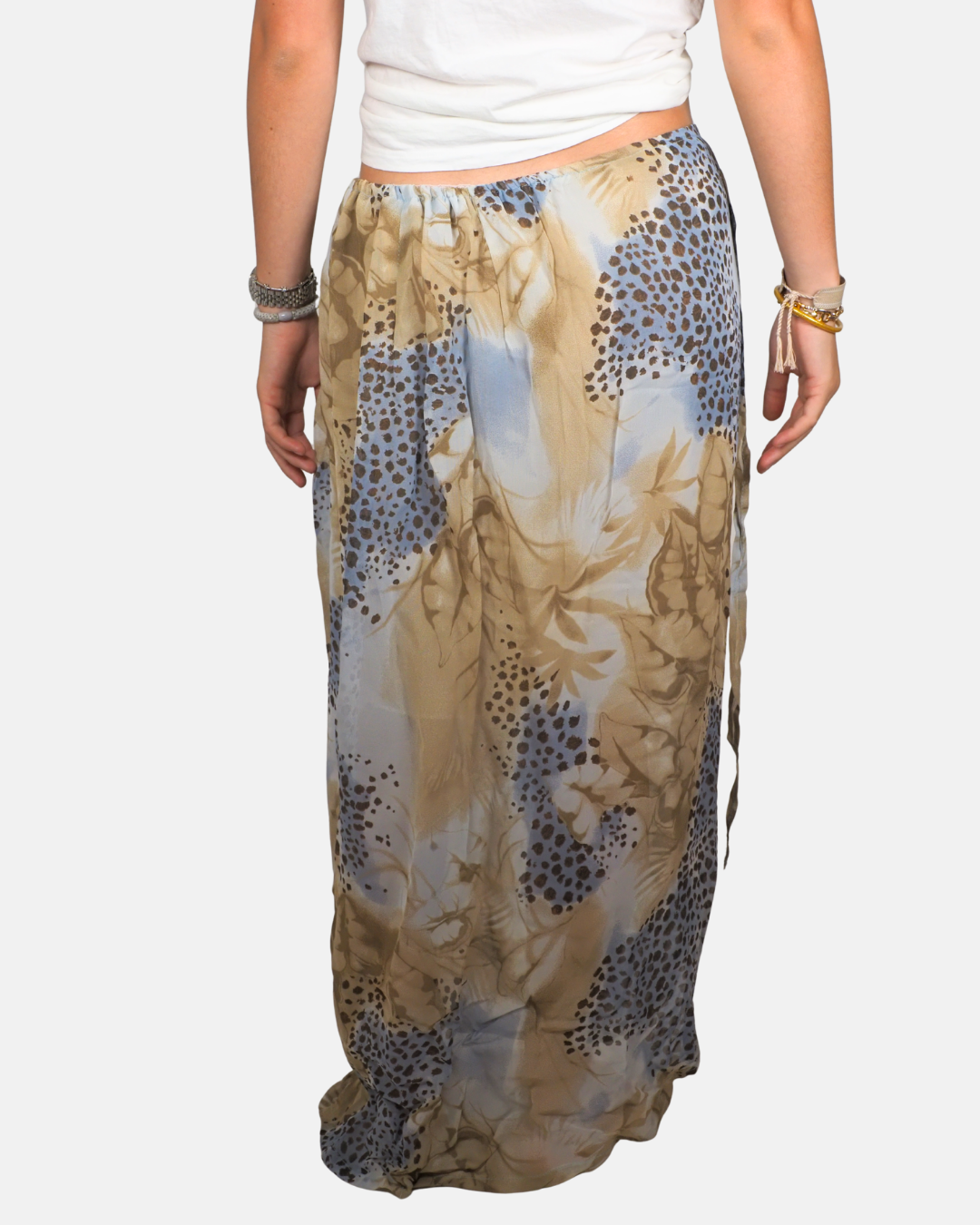 Blue & Beige Abstract Print Maxi Skirt