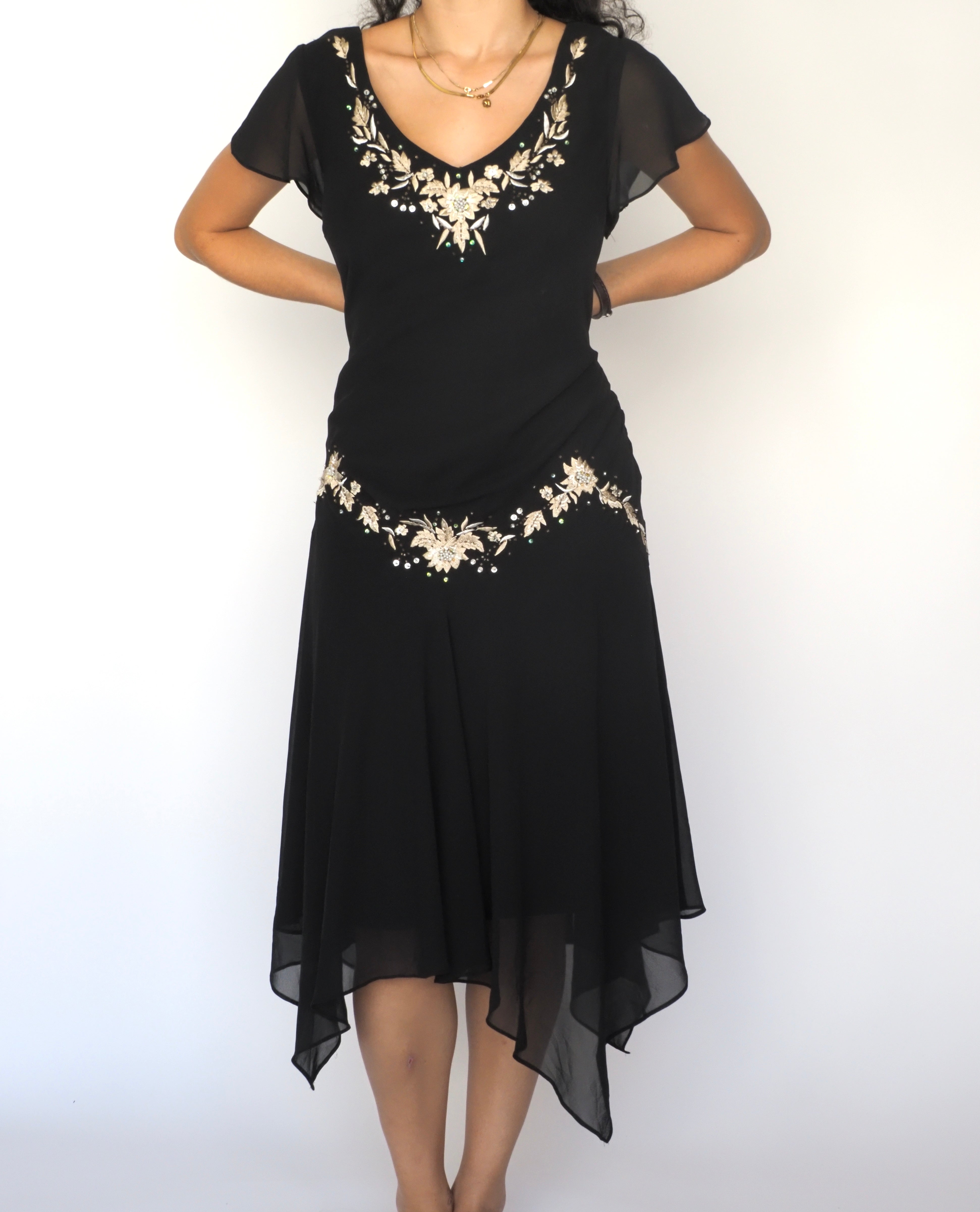 Black Embellished Two-Piece Chiffon Set – SL Fashions