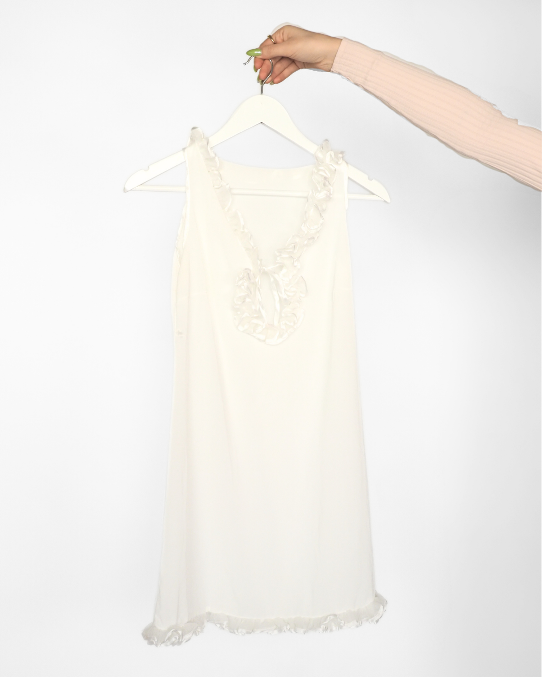 Foemina Sheer Ruffle-Trim Slip Dress – Ivory White