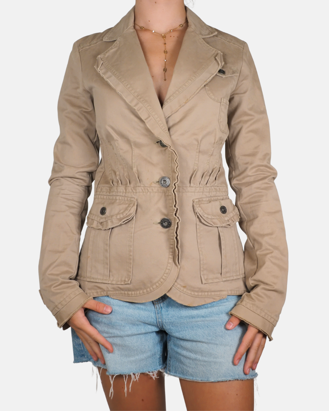 Beige Utility Blazer Jacket - Guess