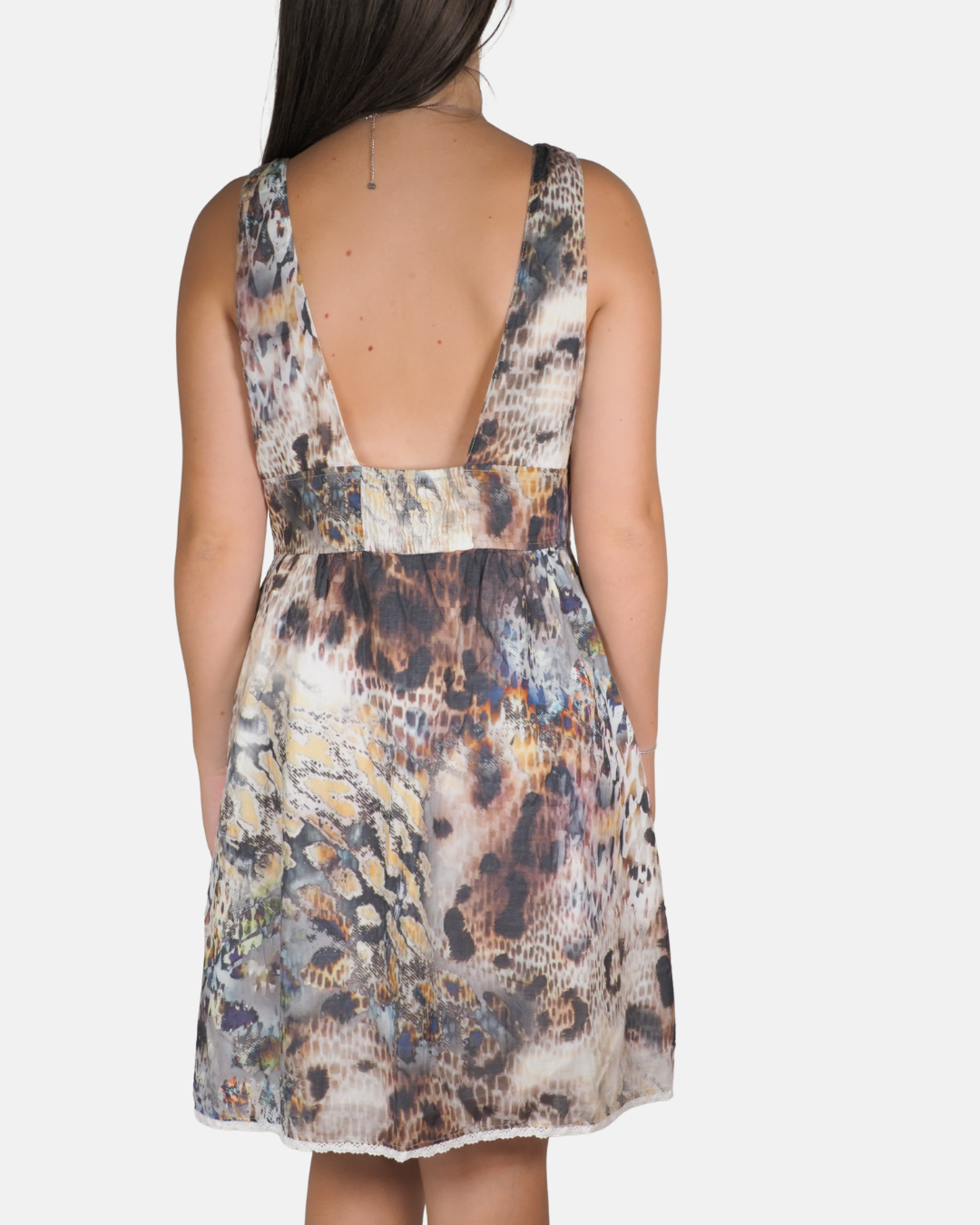 Abstract Animal Print Empire Waist Midi Dress
