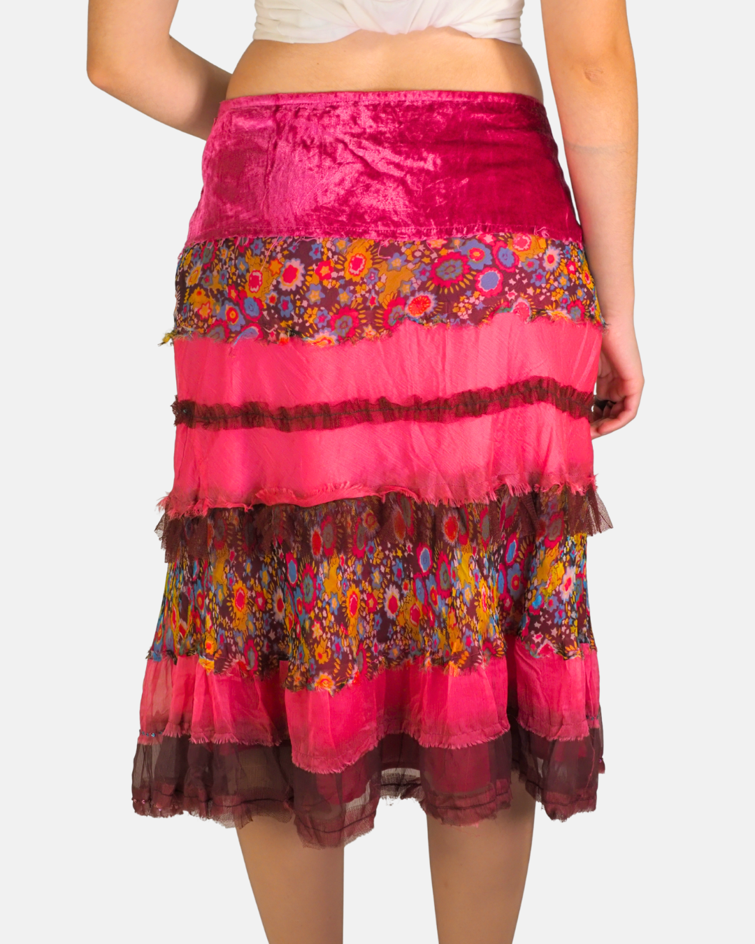 Pink Floral Embellished Tiered Skirt - EXTYN