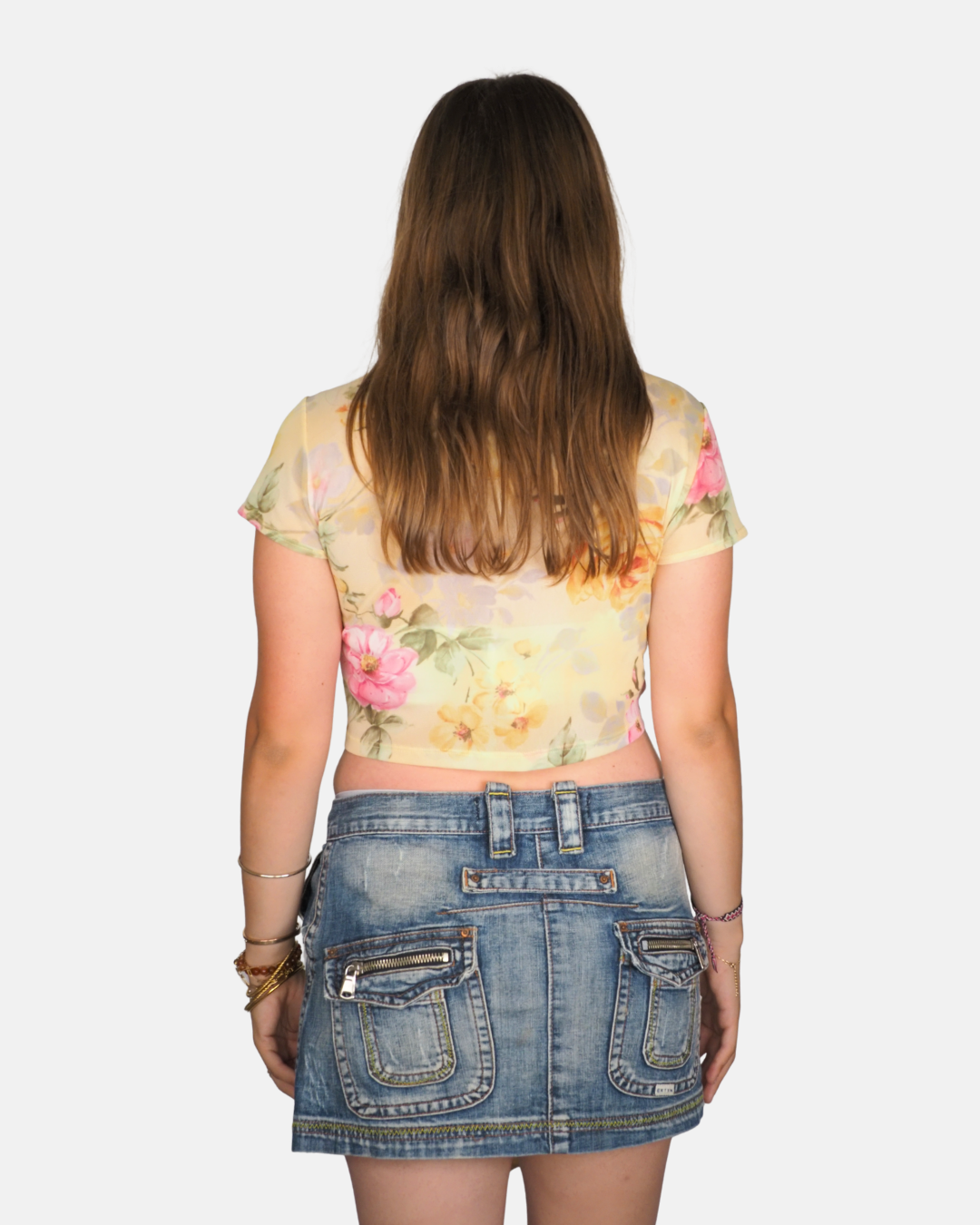 Floral Tie-Front Mesh Crop Top by Daniela Di Petit