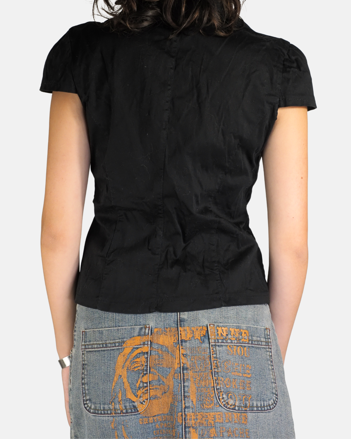 Black Fitted Short Sleeve Blazer Top