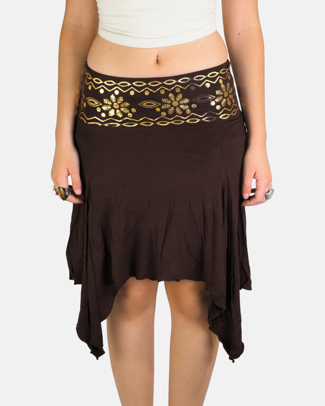 Brown Gold Detail Handkerchief Skirt