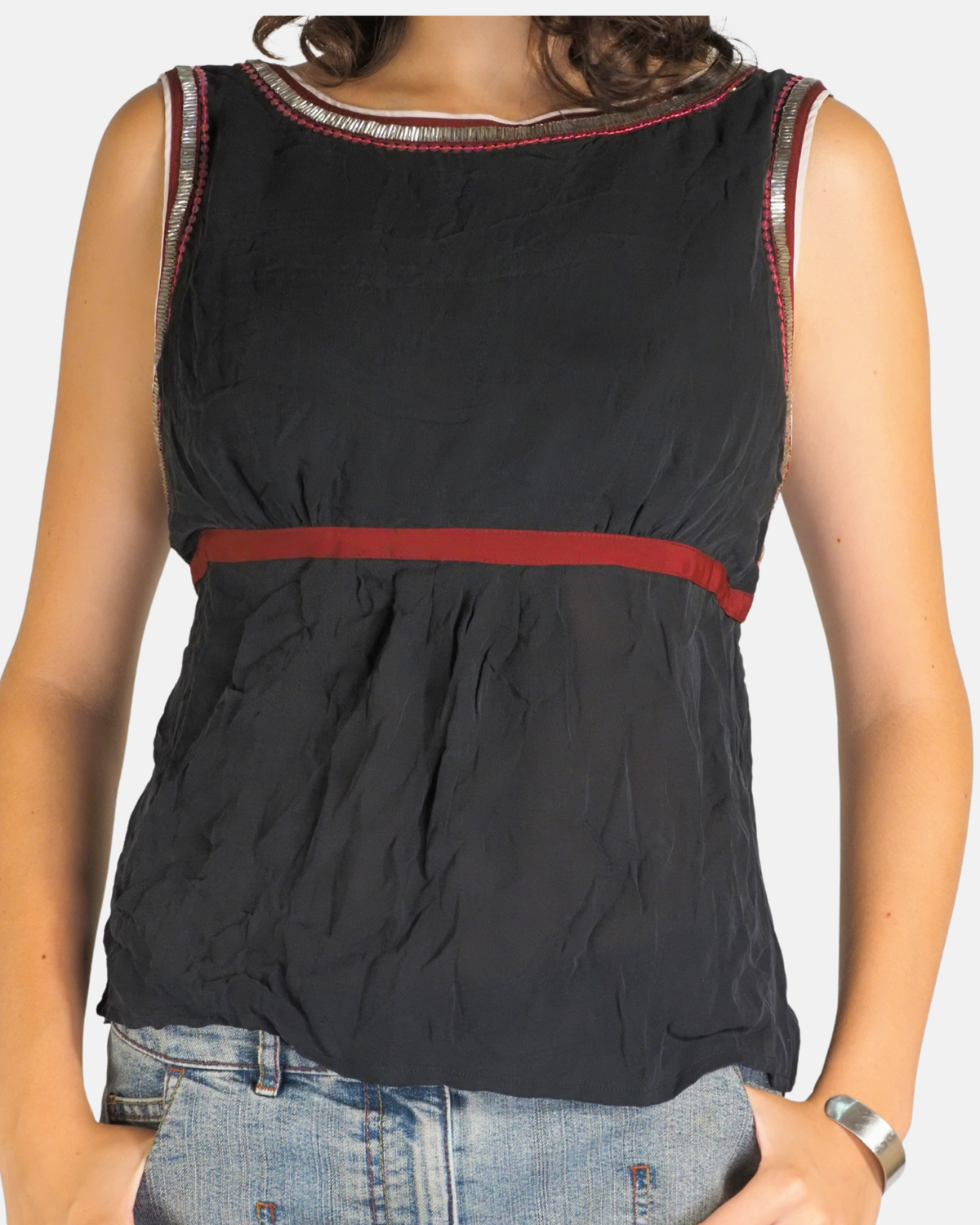 Black Backless Contrast Trim Babydoll Top