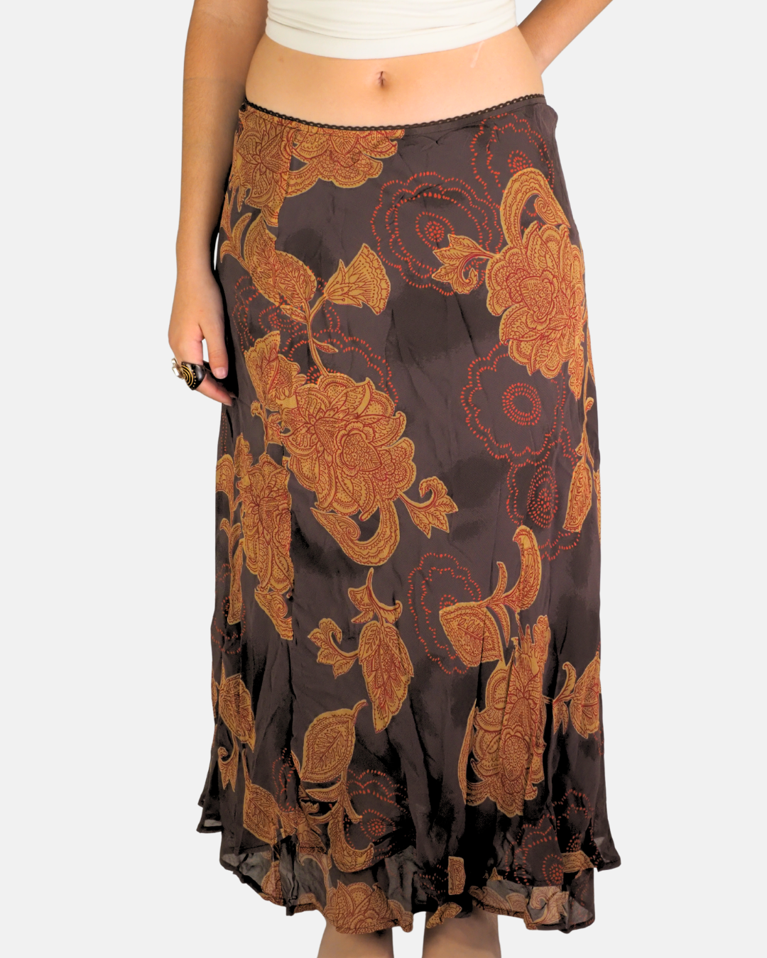Brown Floral Boho Midi Skirt - Style & Co