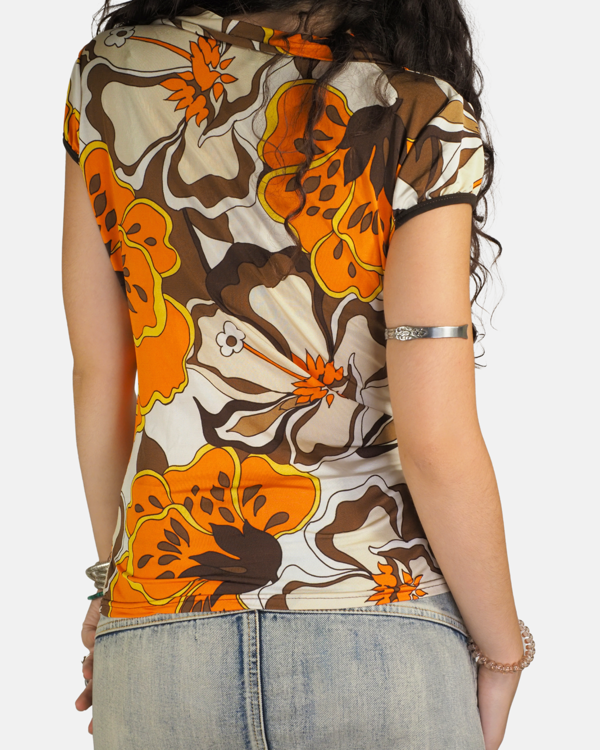 Orange Floral Wrap Tie Top - Frime