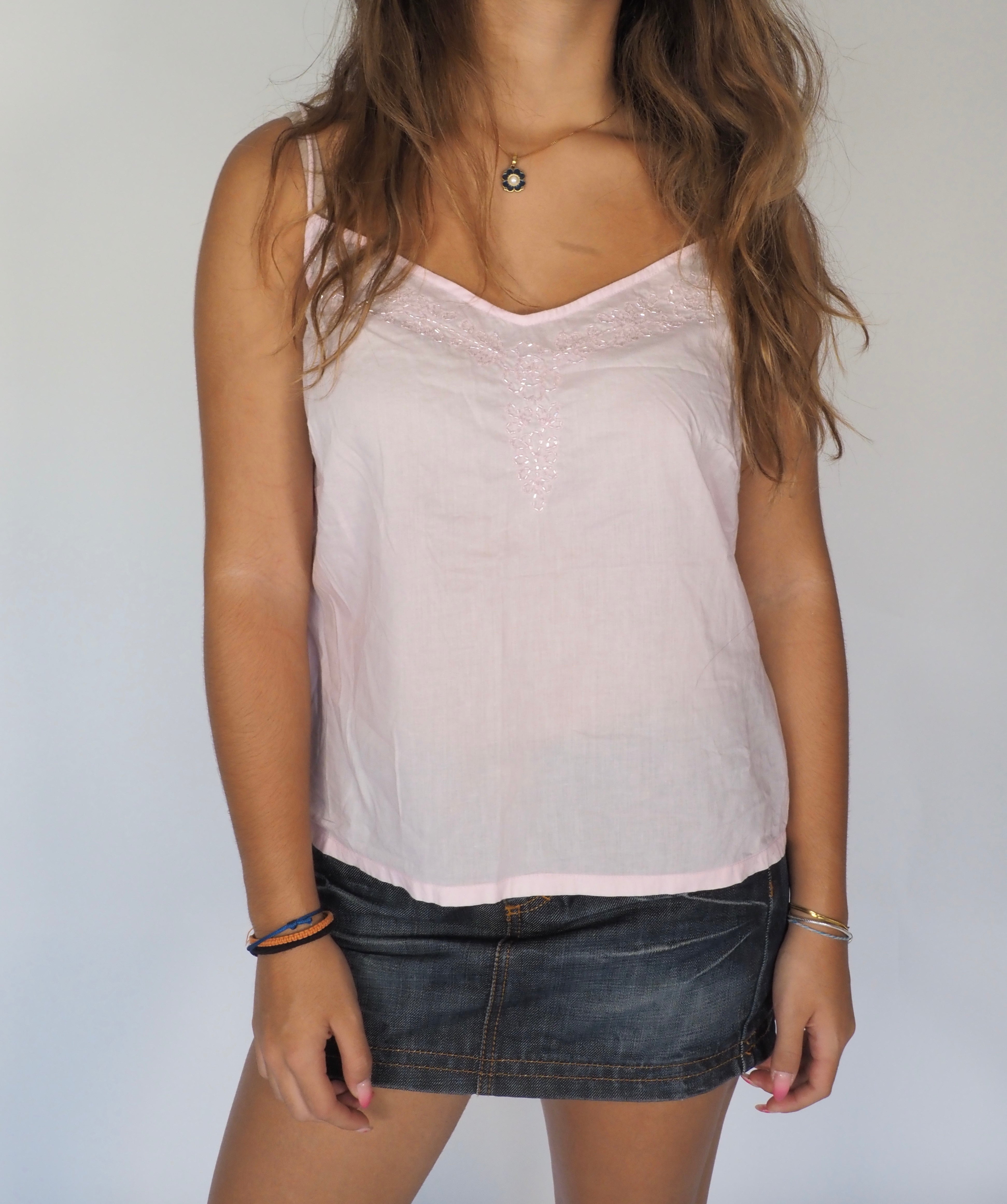 Monsoon Light Pink Embroidered Cotton Camisole Top