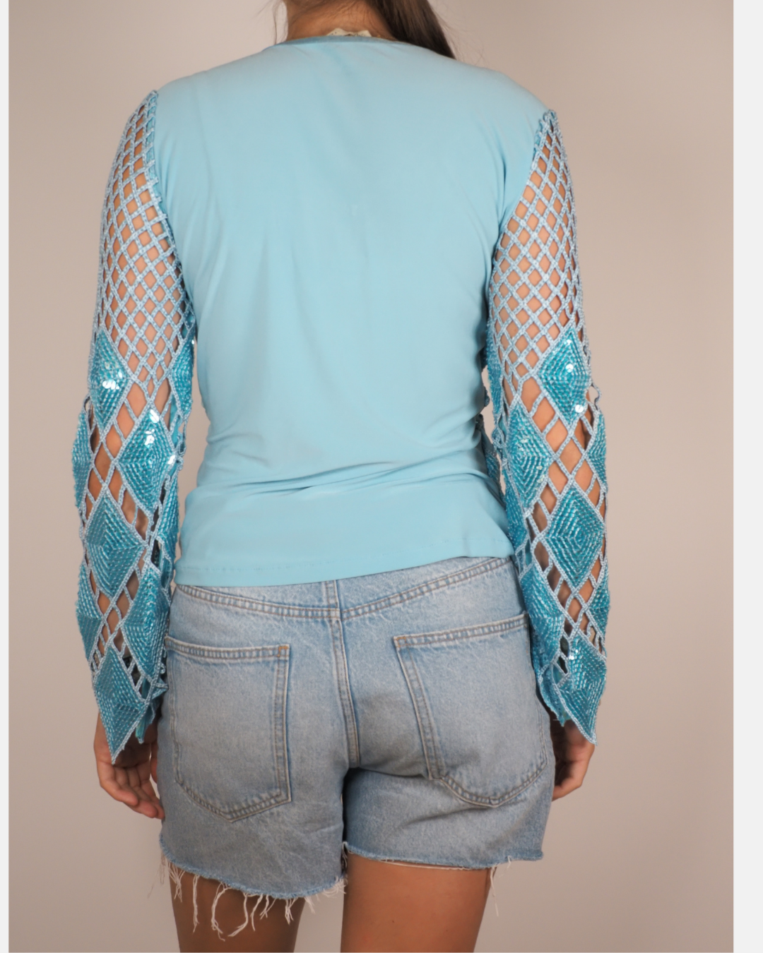 Turquoise Sequin Crochet Top - Sagaie Paris