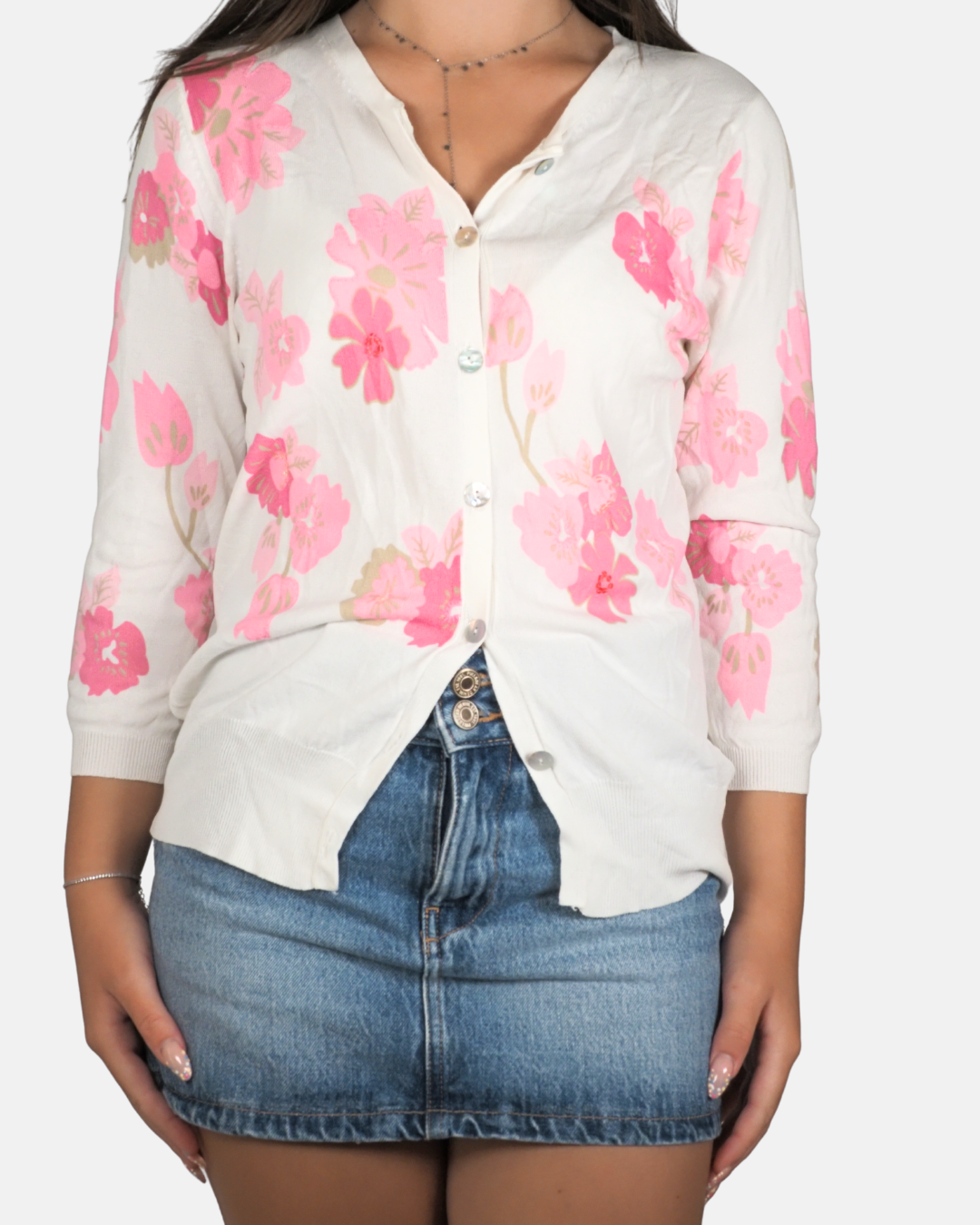 Pink Floral Button-Up Cardigan - Fay Louise