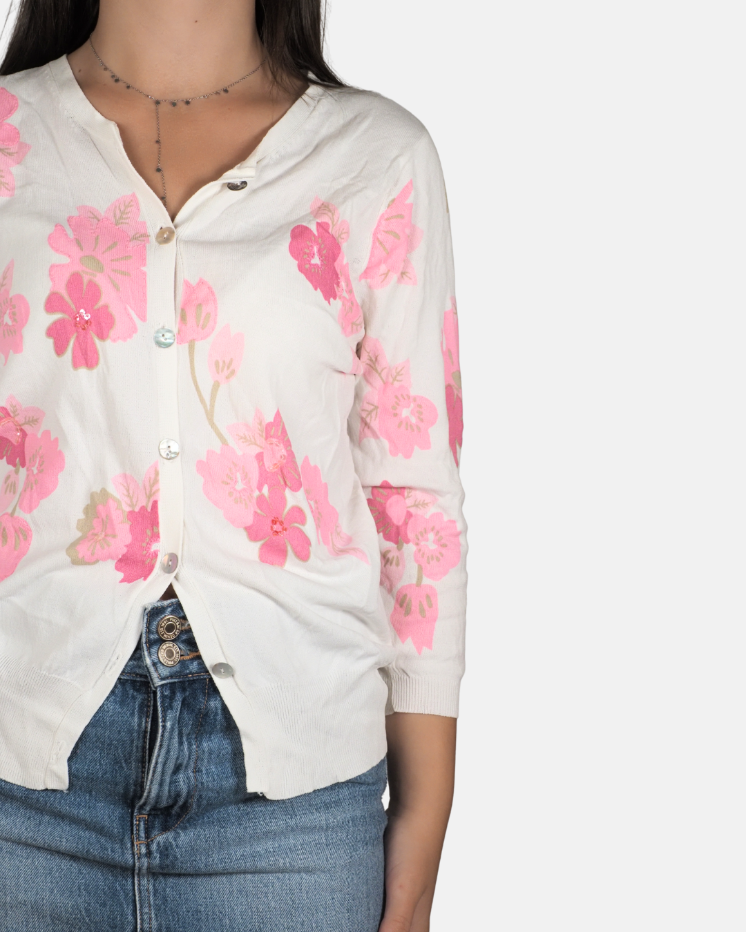 Pink Floral Button-Up Cardigan - Fay Louise