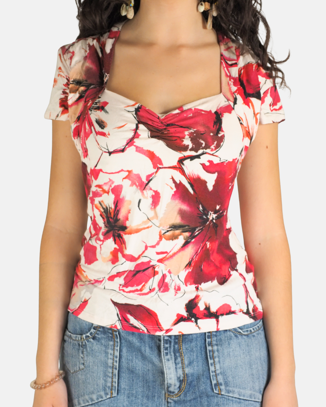 Red Floral Sweetheart Top - Wallis