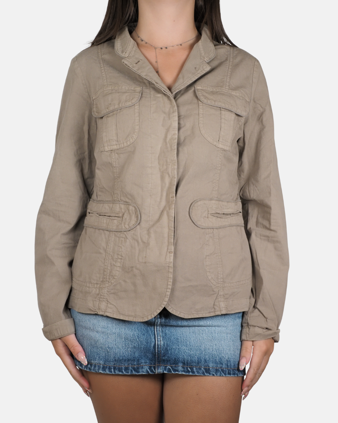 Beige Utility Blazer Jacket - Tessuto