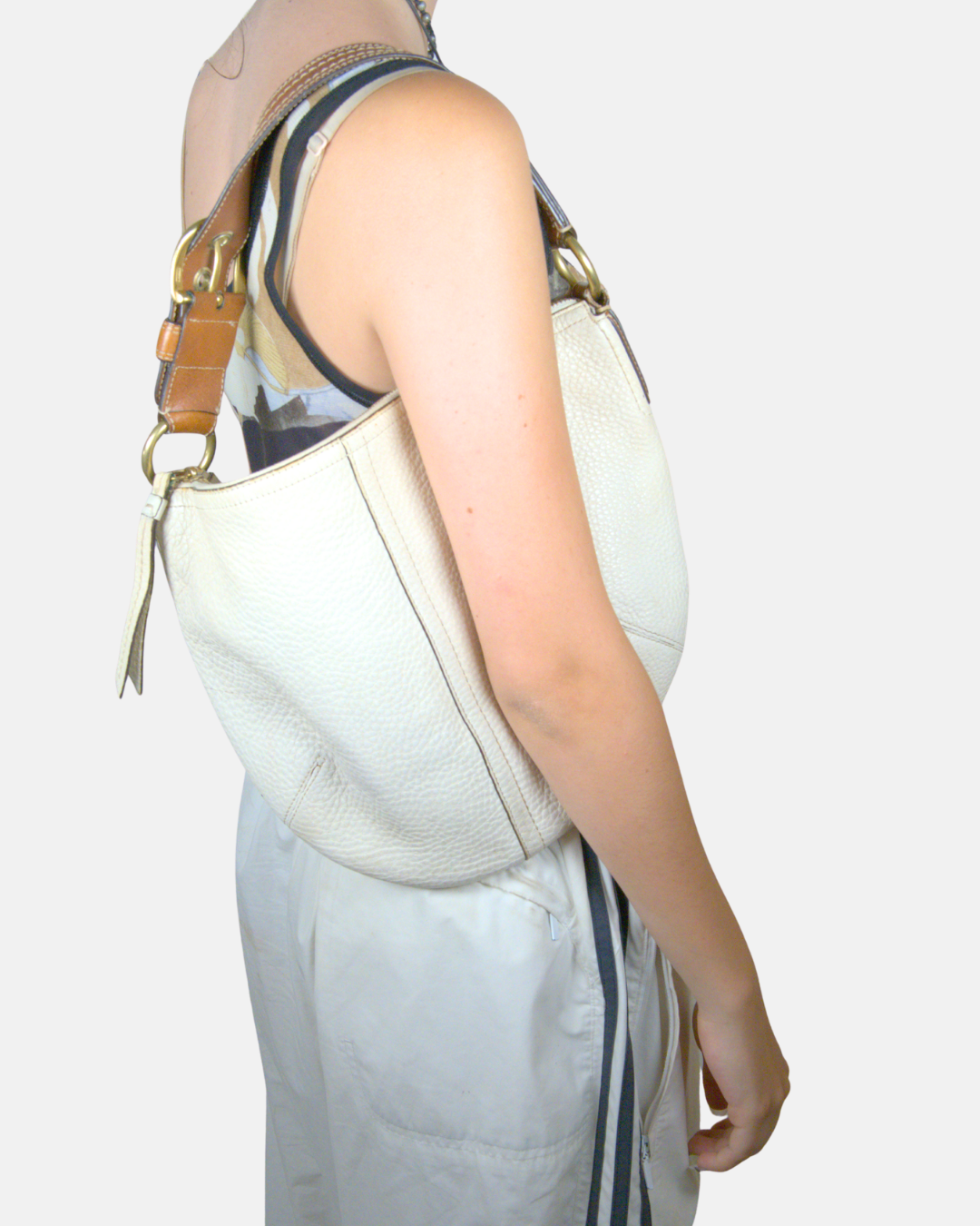 Coach White Pebbled Leather Hobo Bag