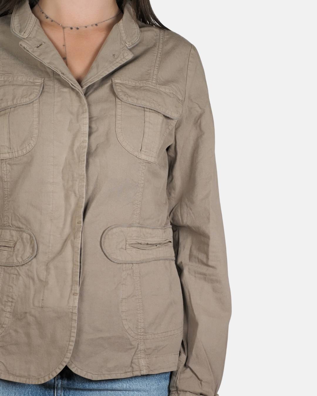Beige Utility Blazer Jacket - Tessuto