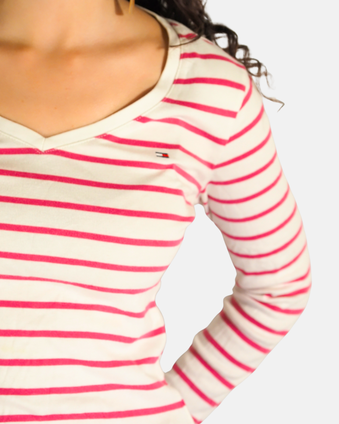 Pink Striped V-Neck Top - Tommy Hilfiger