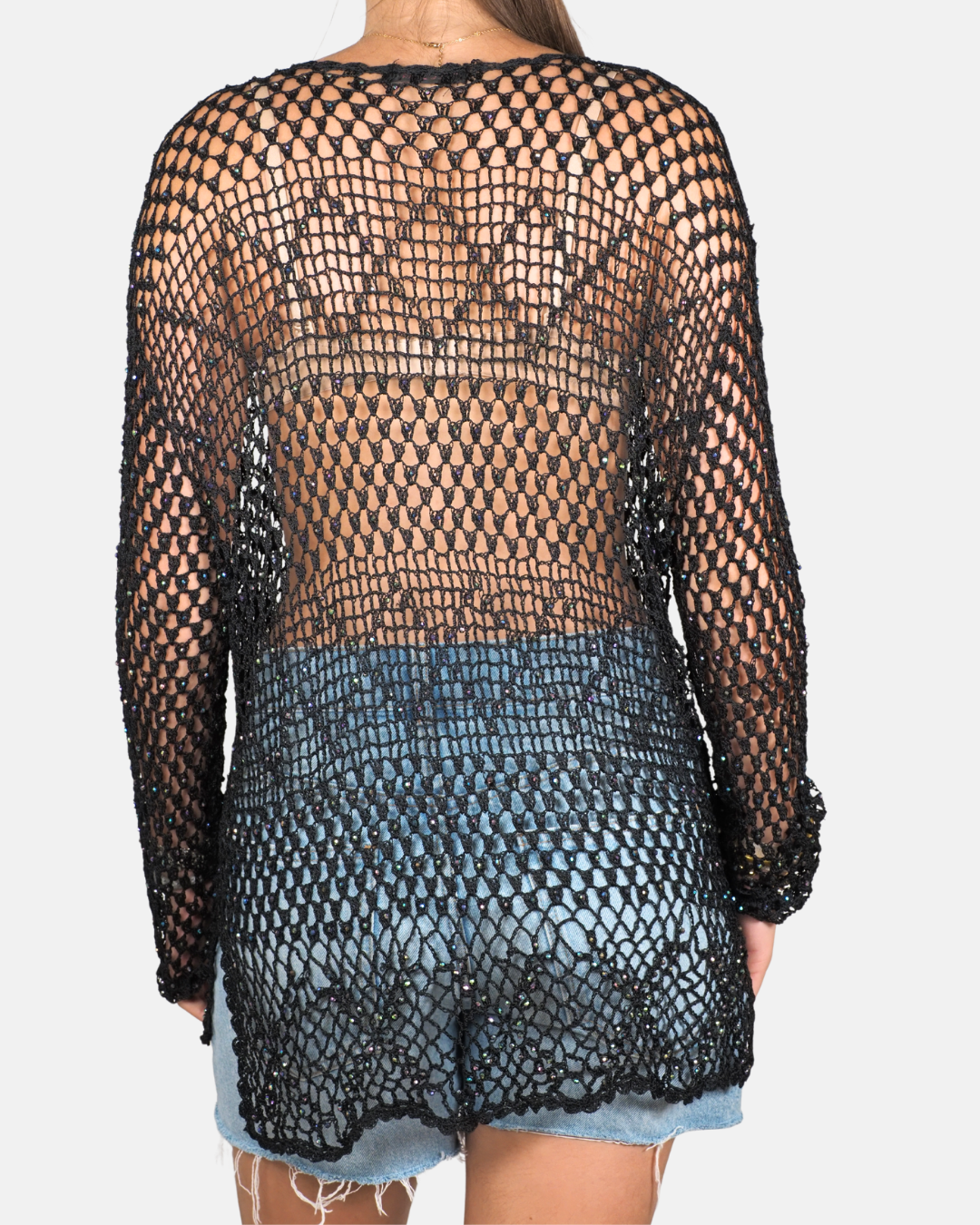 Black Sequin Crochet Tunic Top - SUJI KIM