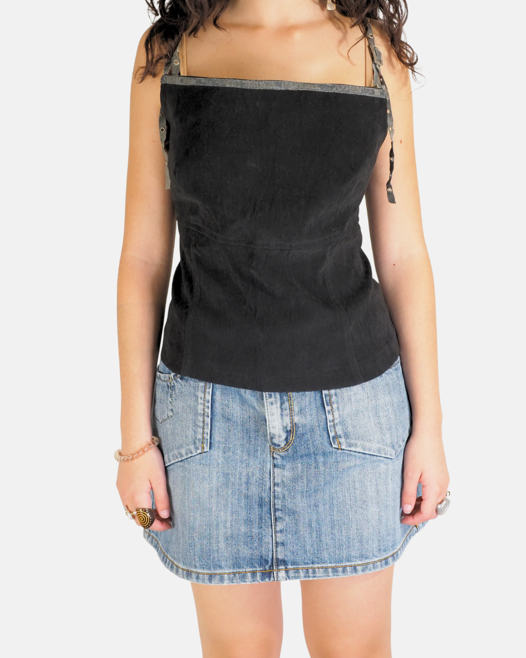 Black Buckle Strap Fitted Top - Solo
