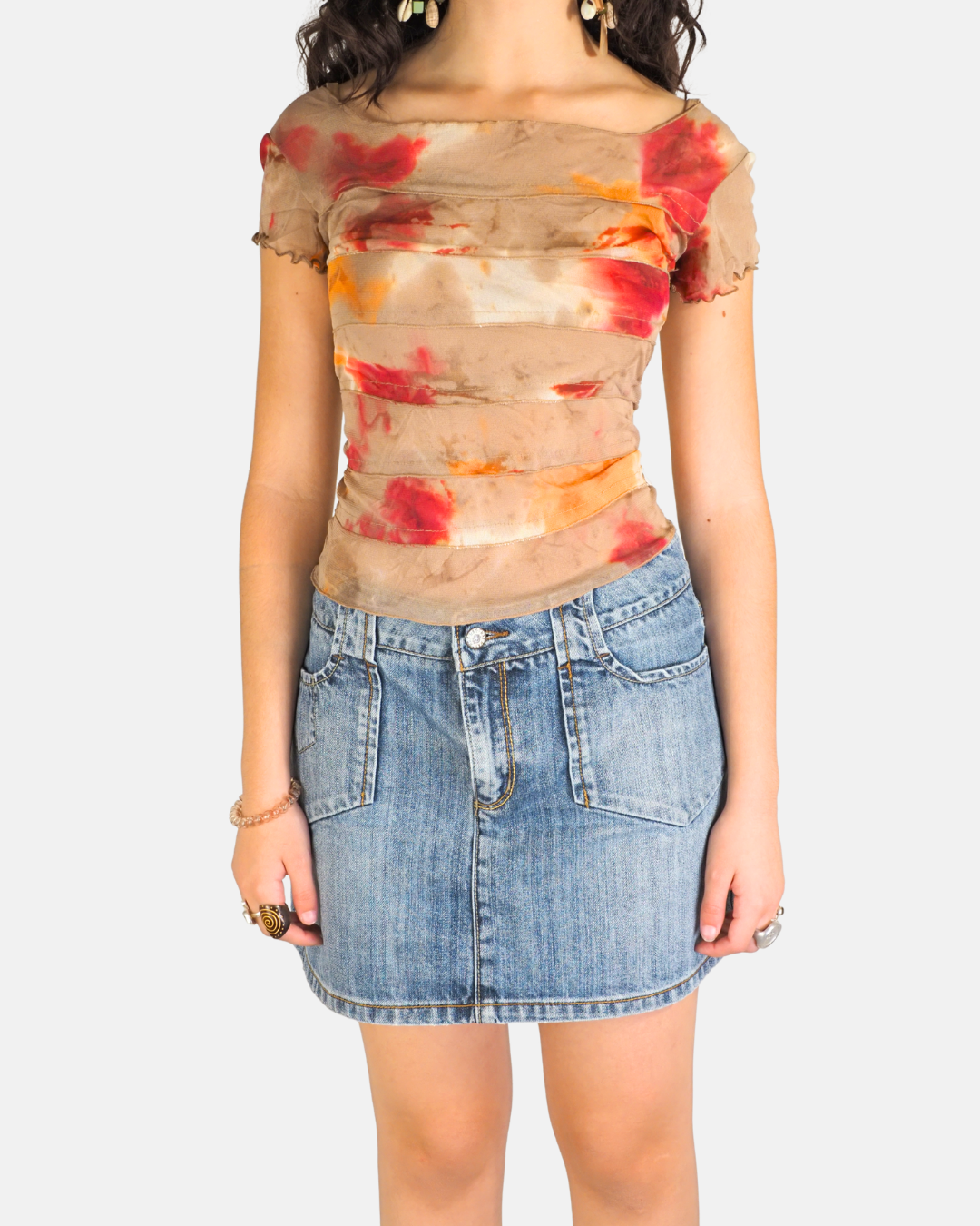 Beige Floral Mesh Off Shoulder Top - Exit