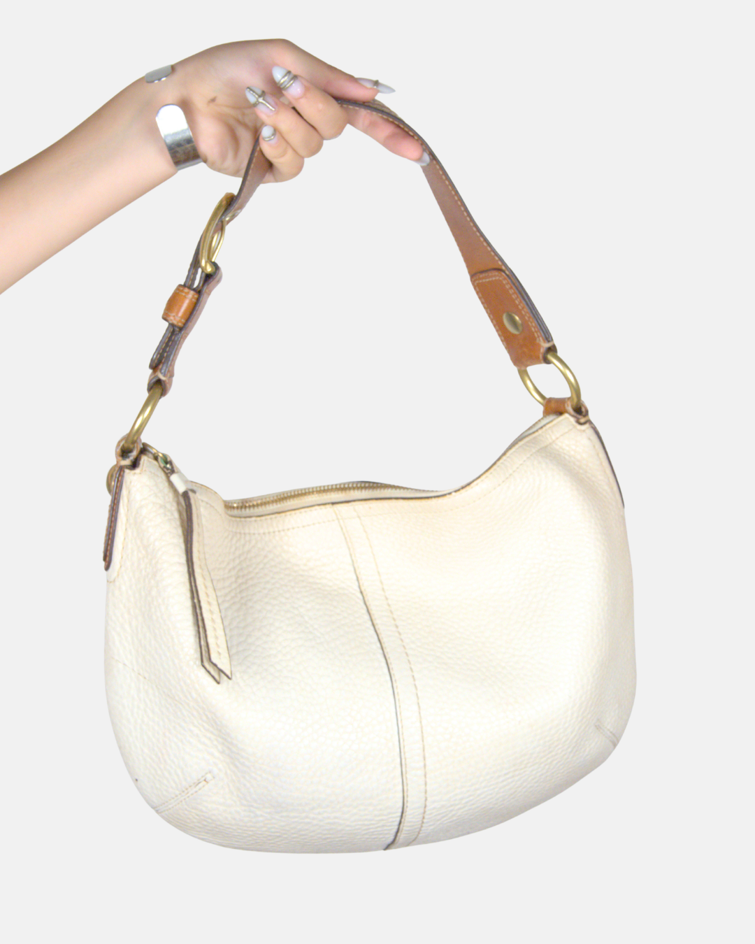 Coach White Pebbled Leather Hobo Bag