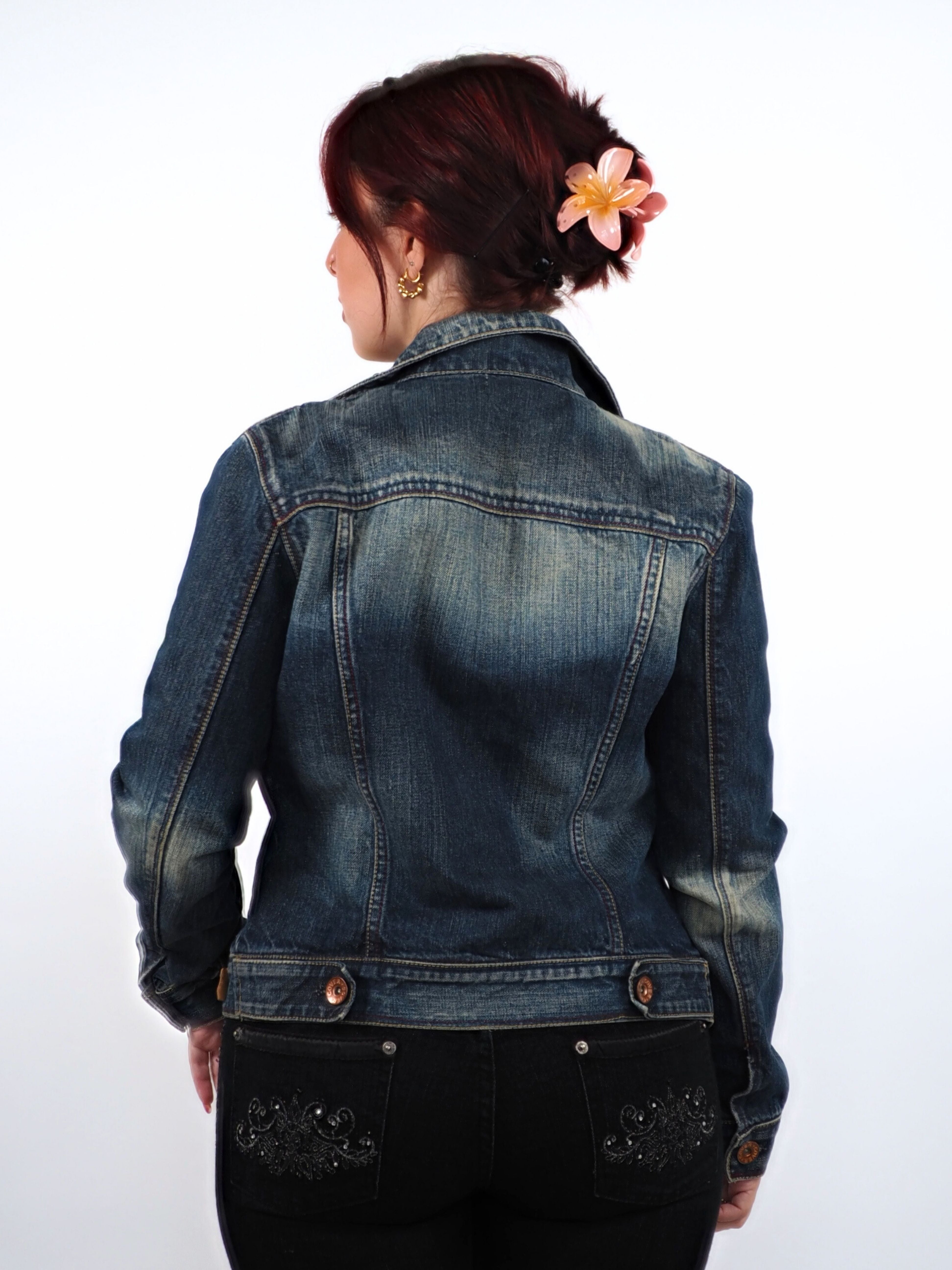 Vintage Cover Mixed Dark Wash Denim Jacket