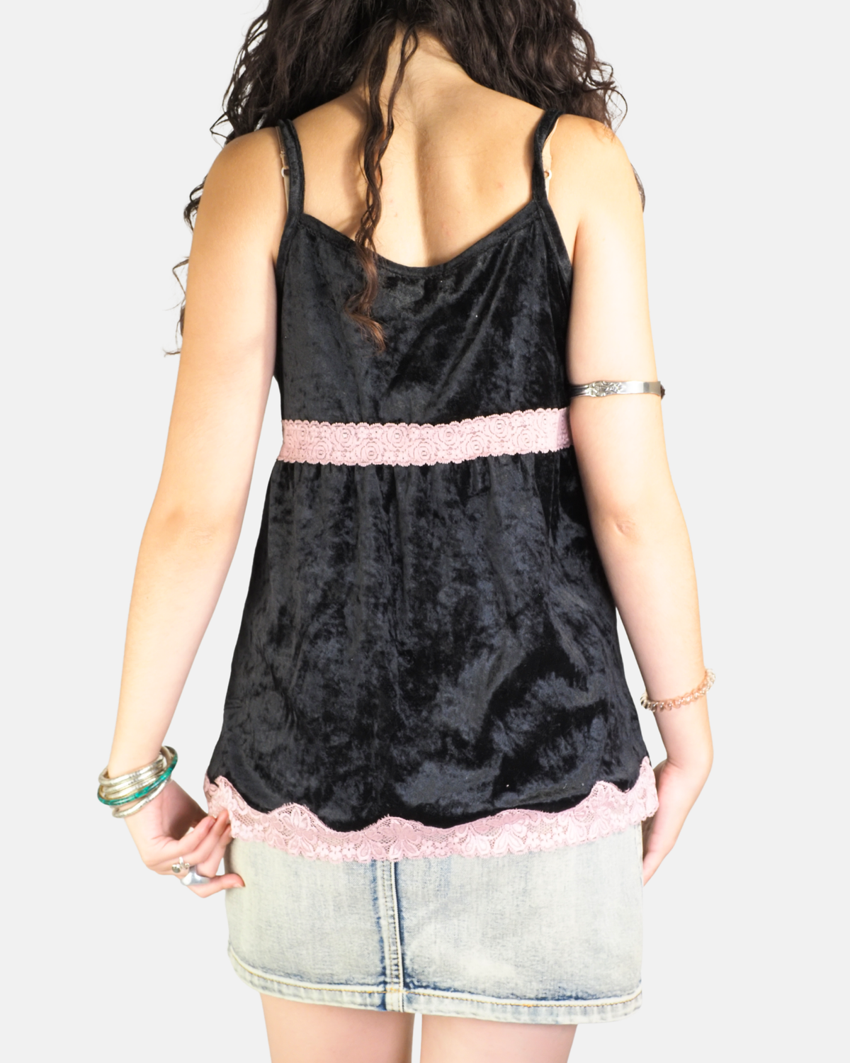 Black Velvet Pink Lace Babydoll Top - GF