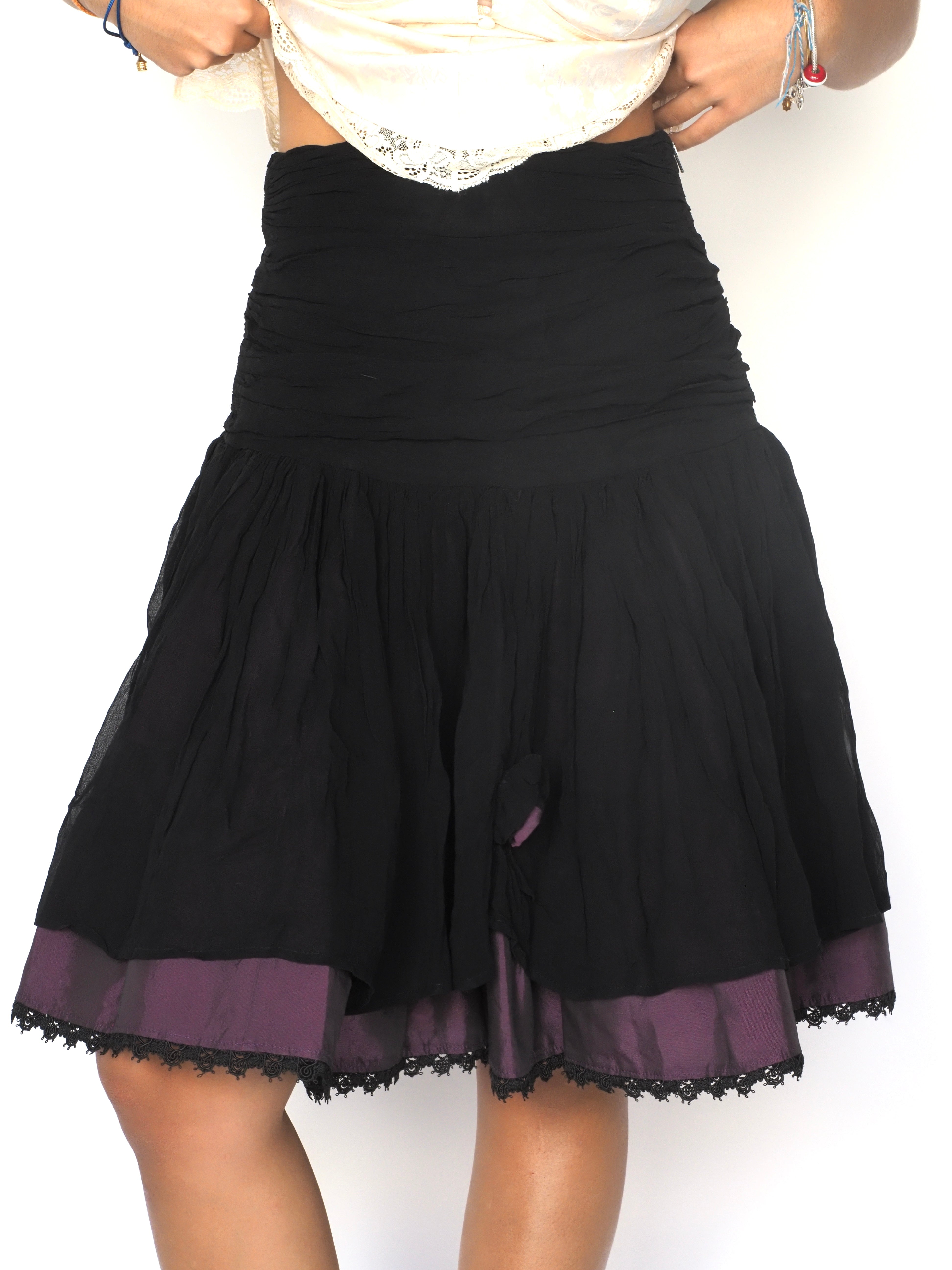 Layered Crinkled Black Skirt with Purple Satin Underskirt – Leonor